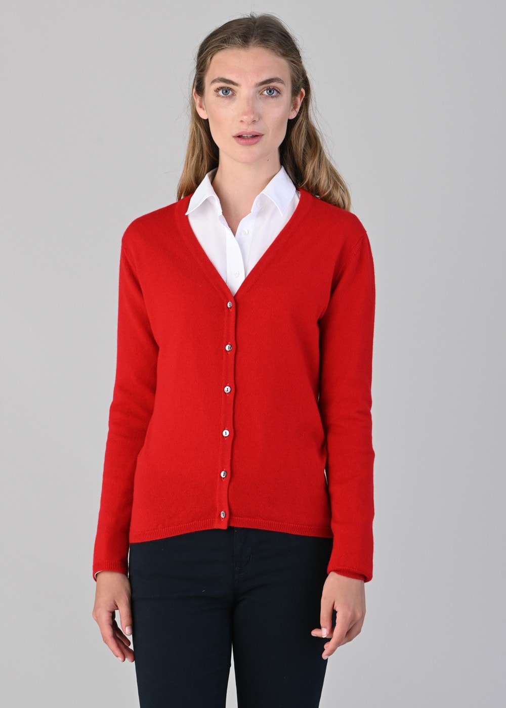 Millie Cashmere Vee Cardigan - Cardinal - 4