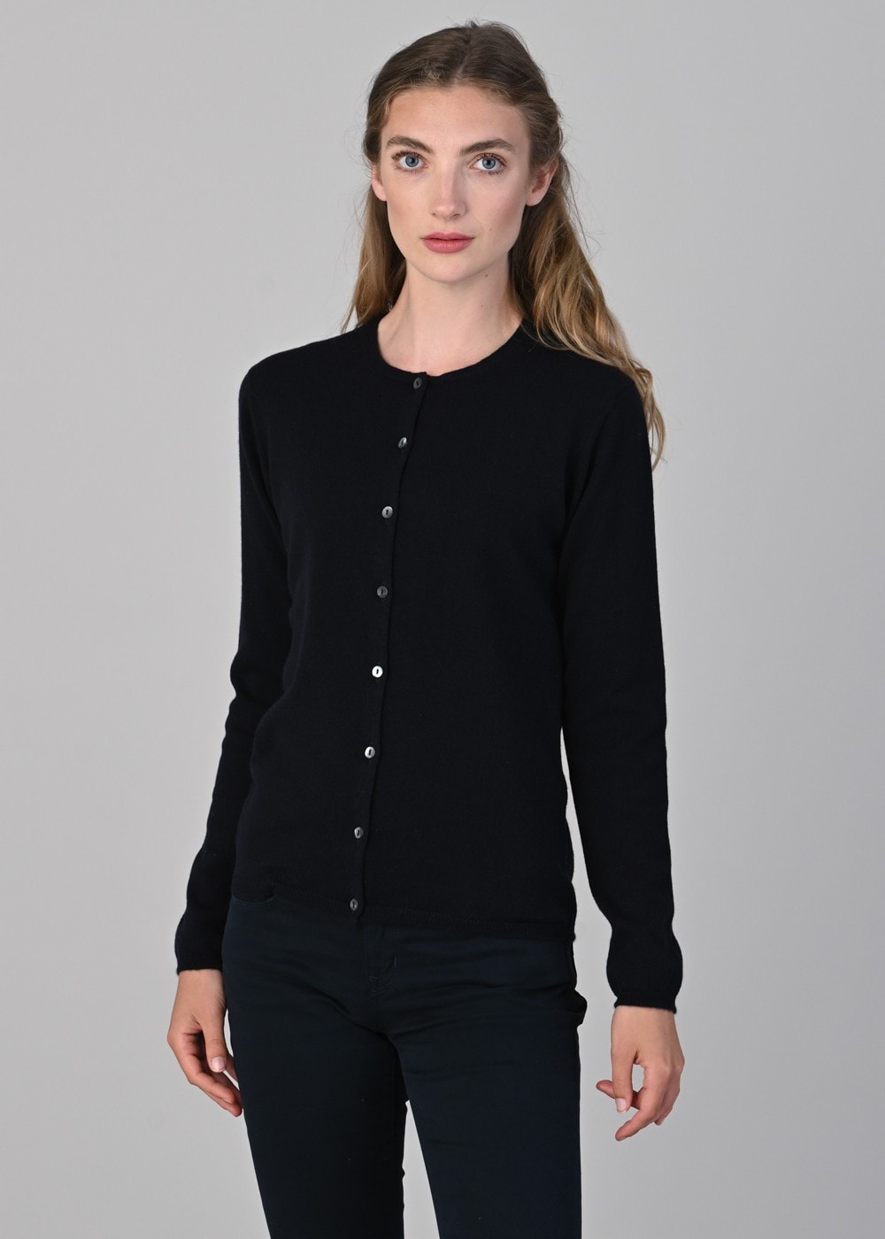 Millie Cashmere High Button Cardigan - Navy - 3