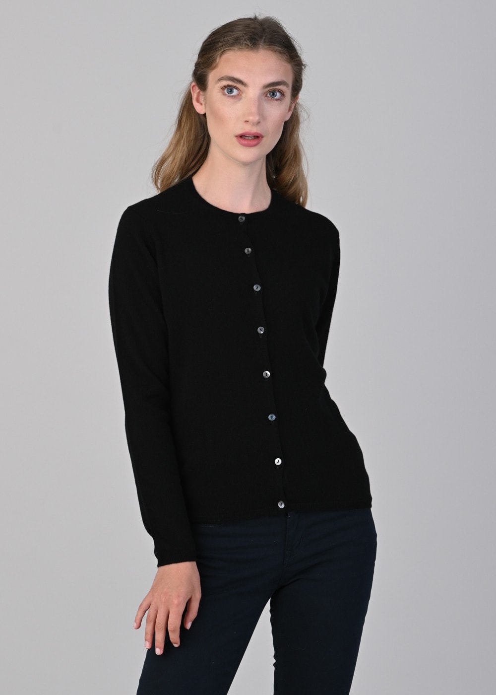 Millie Cashmere High Button Cardigan - Black - 2