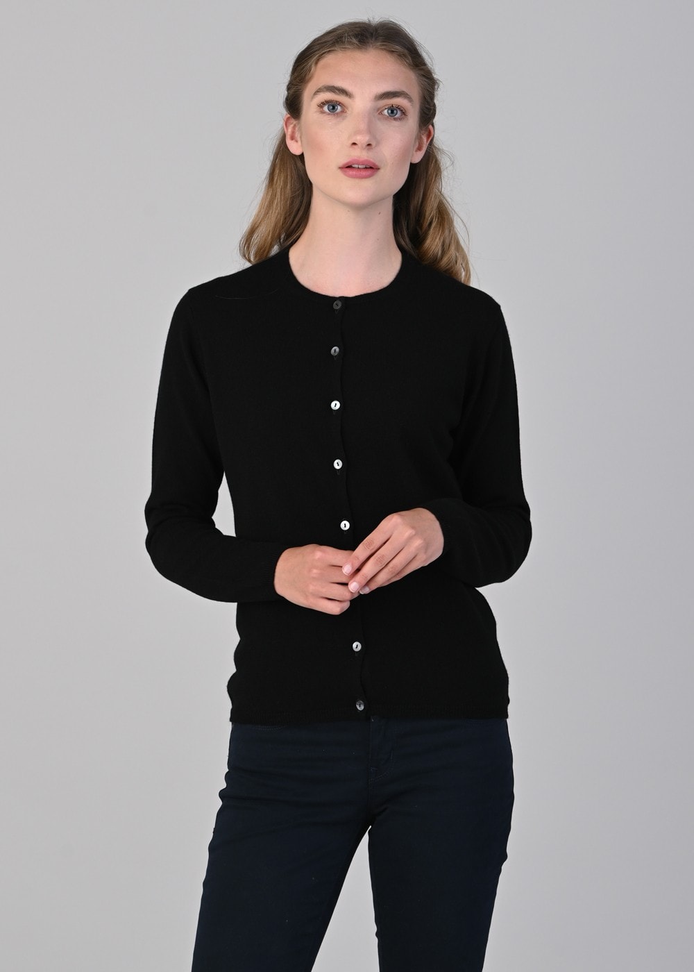 Millie Cashmere High Button Cardigan - Black - 3