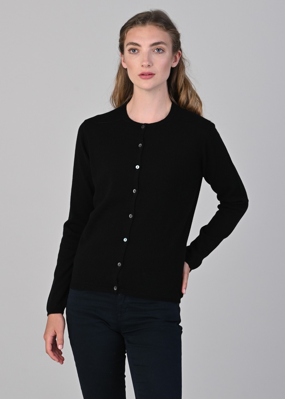 Millie Cashmere High Button Cardigan - Black - 4