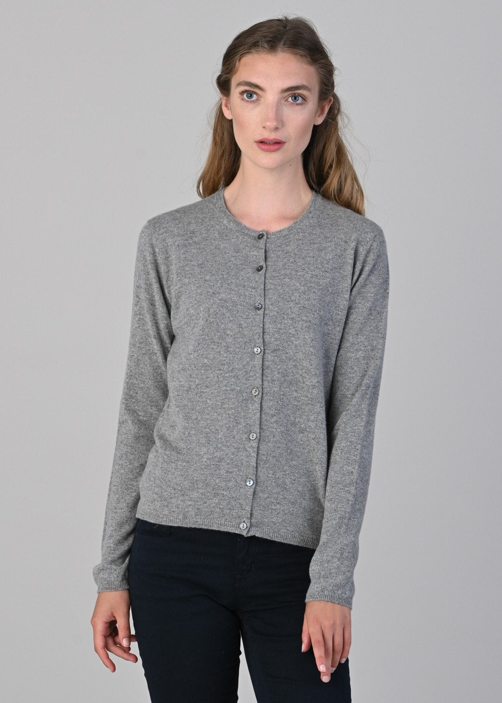 Millie Cashmere High Button Cardigan - Flannel - 2