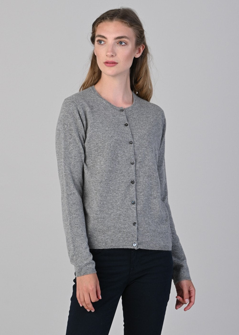 Millie Cashmere High Button Cardigan - Flannel - 3