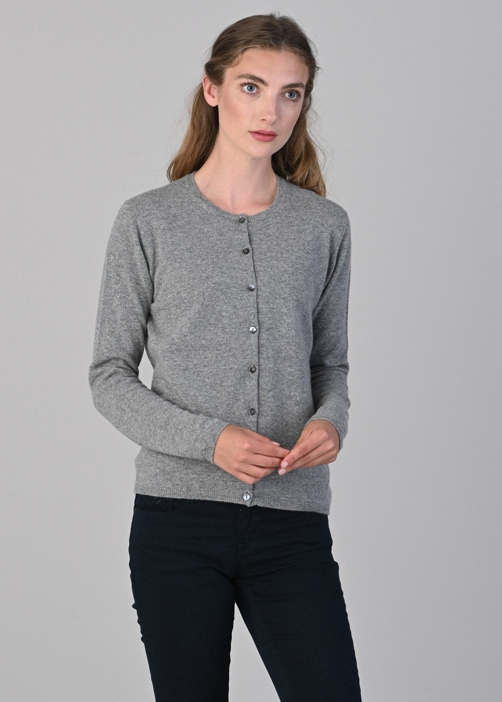 Millie Cashmere High Button Cardigan - Flannel - 4