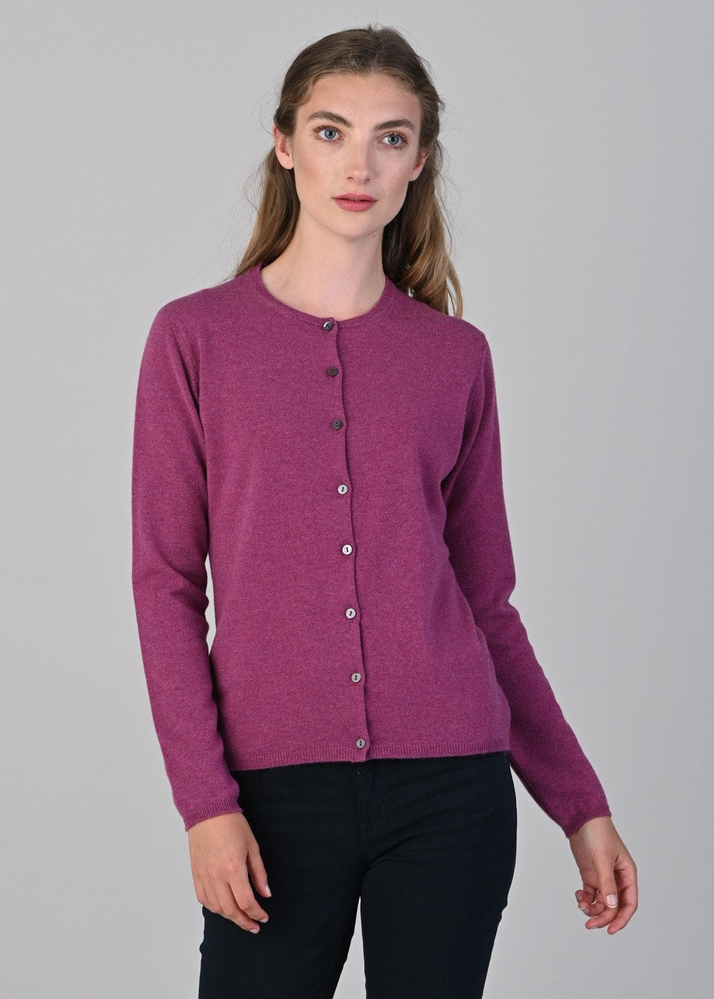 Millie Cashmere High Button Cardigan - Loganberry - 3