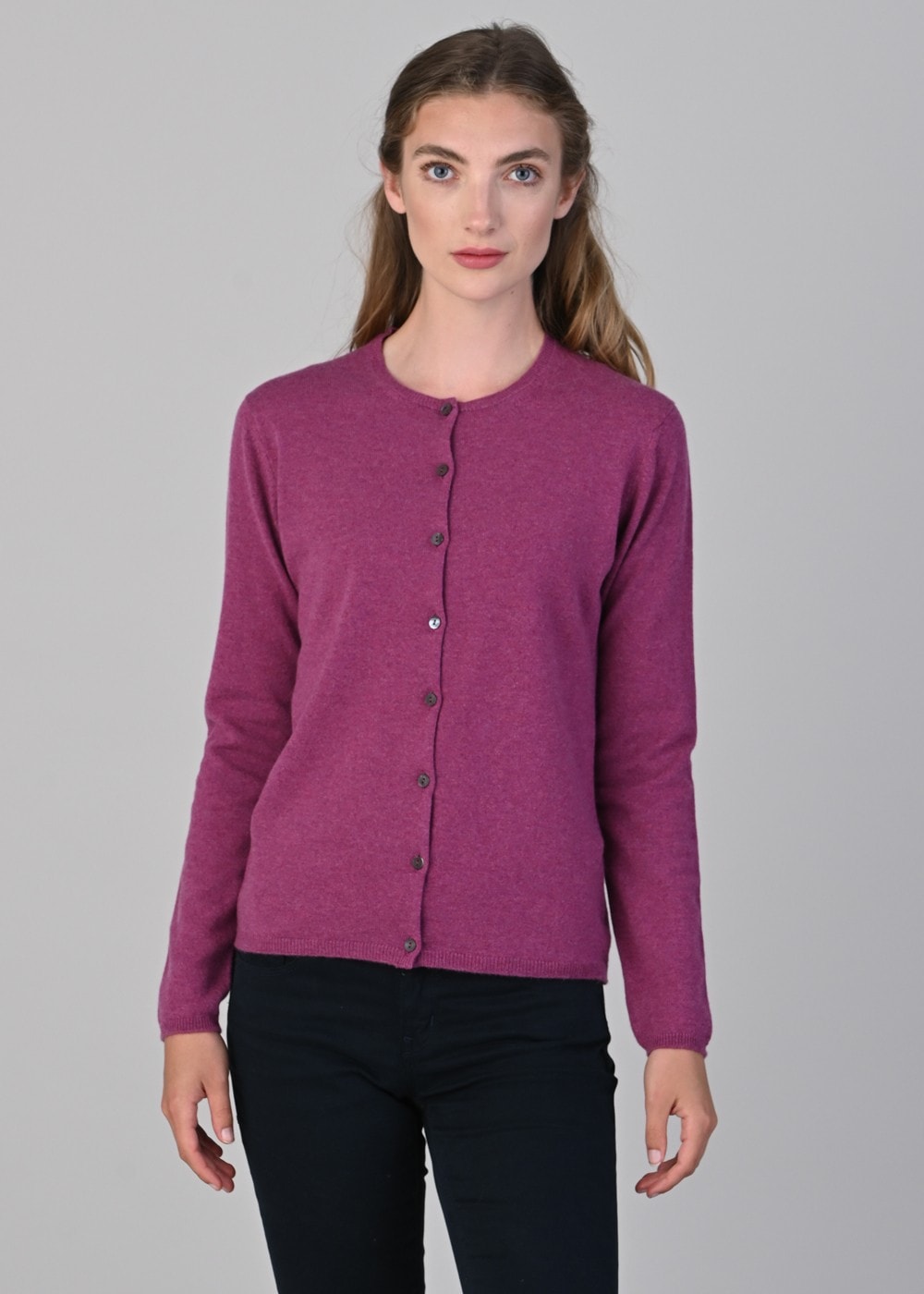 Millie Cashmere High Button Cardigan - Loganberry - 4