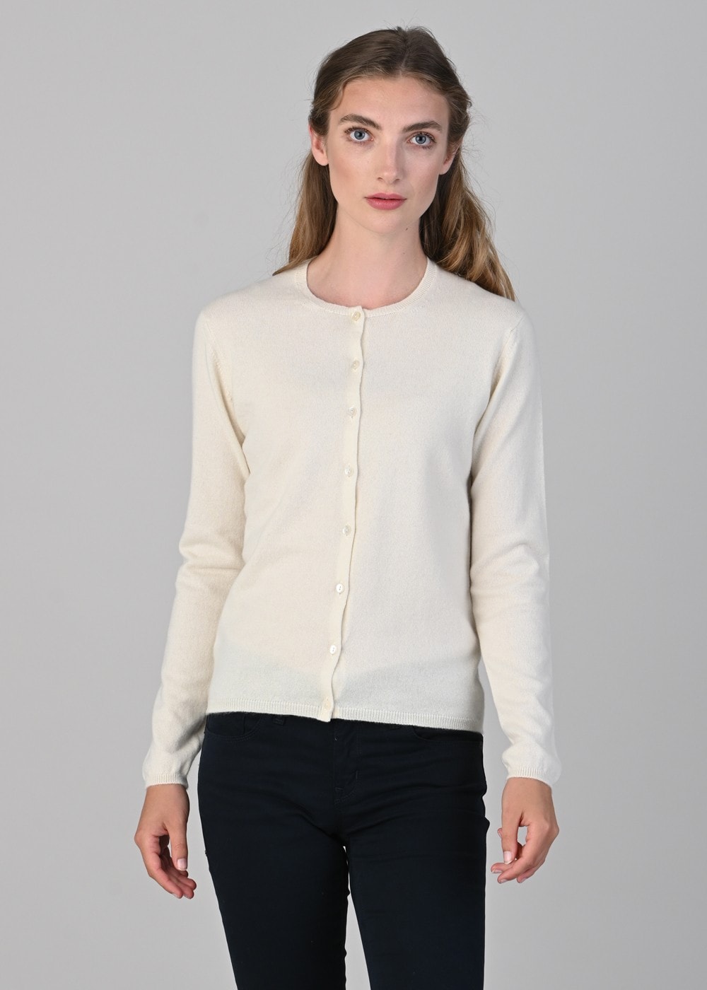 Millie Cashmere High Button Cardigan - White Undyed - 3