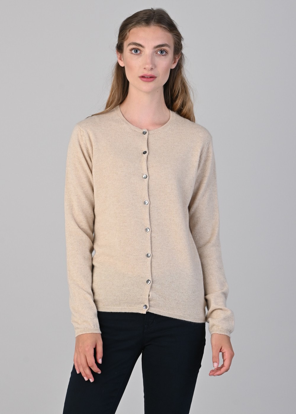 Millie Cashmere High Button Cardigan - Oatmeal - 3