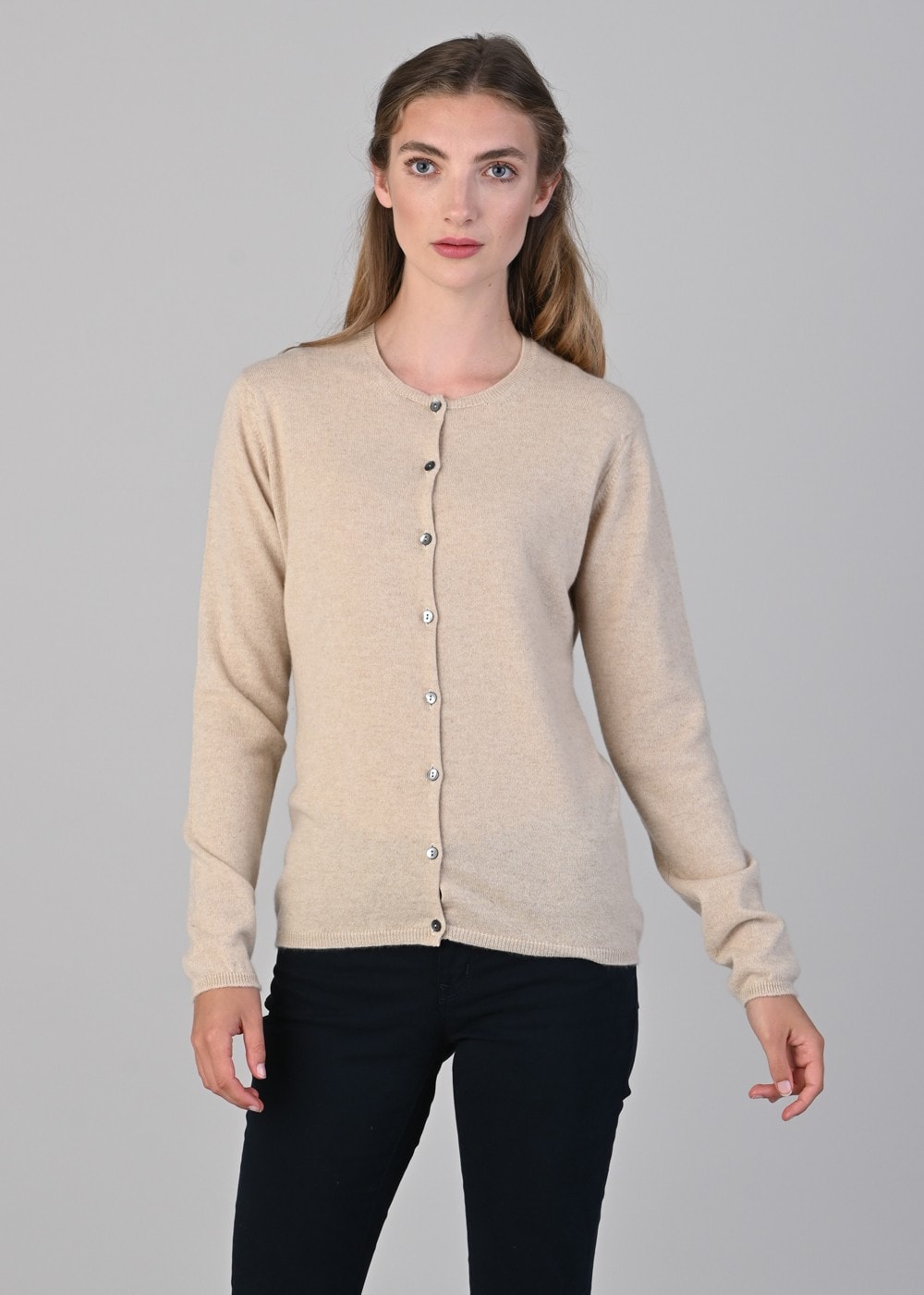 Millie Cashmere High Button Cardigan - Oatmeal - 4