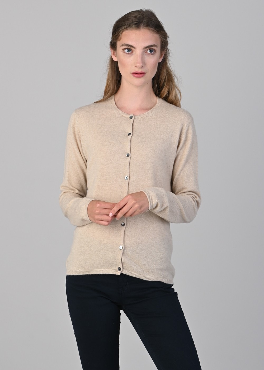 Millie Cashmere High Button Cardigan - Oatmeal - 5