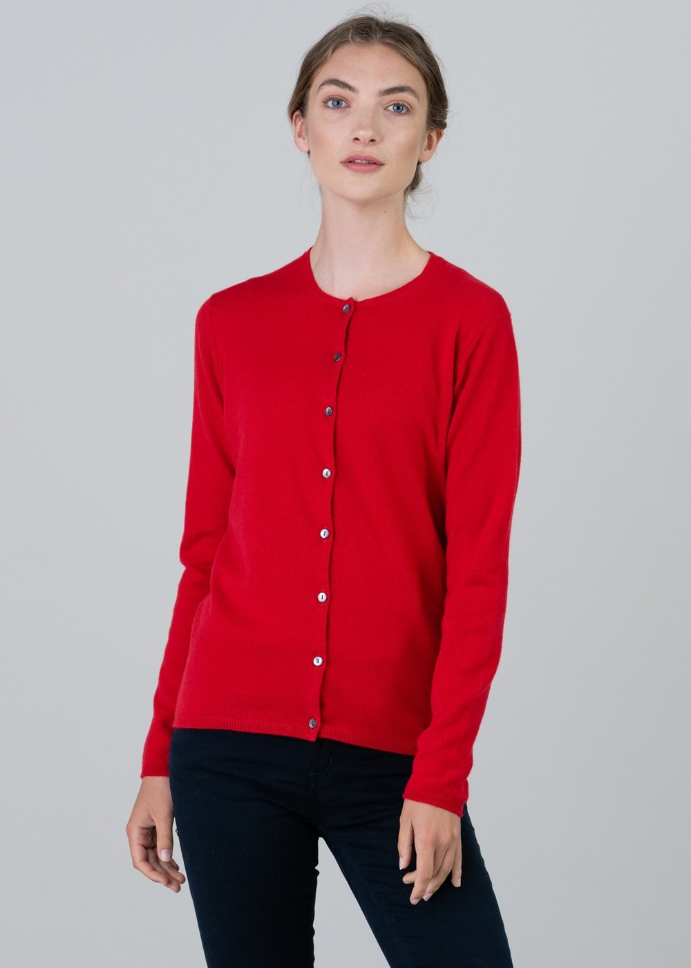 Millie Cashmere High Button Cardigan - Cardinal - 2