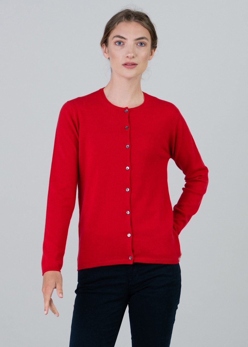 Millie Cashmere High Button Cardigan - Cardinal - 3