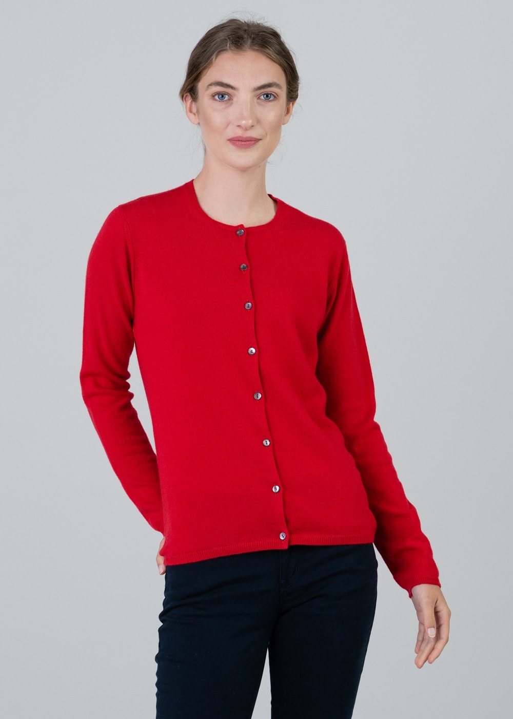 Millie Cashmere High Button Cardigan - Cardinal - 4