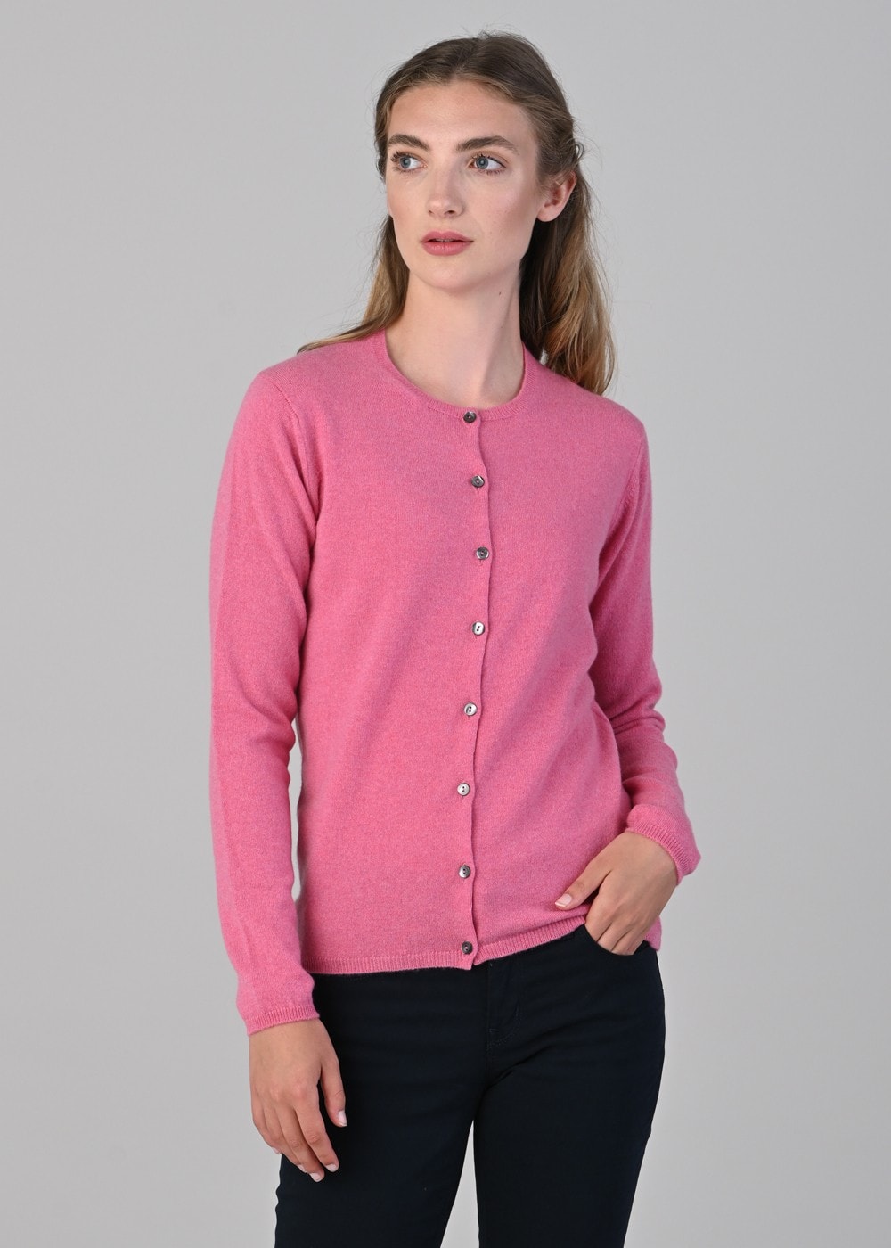 Millie Cashmere High Button Cardigan - Starlet - 5