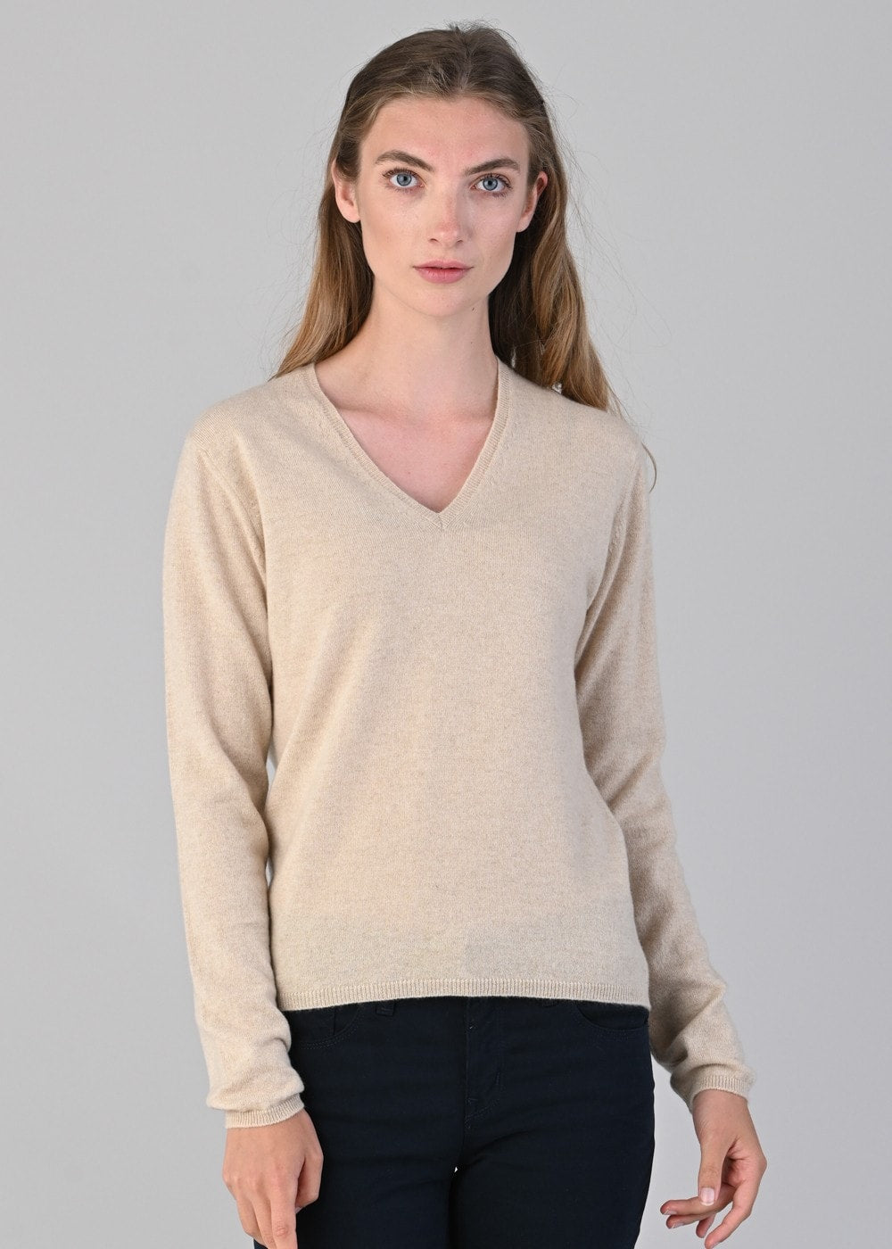 Millie Cashmere Vee Neck - Oatmeal - 2