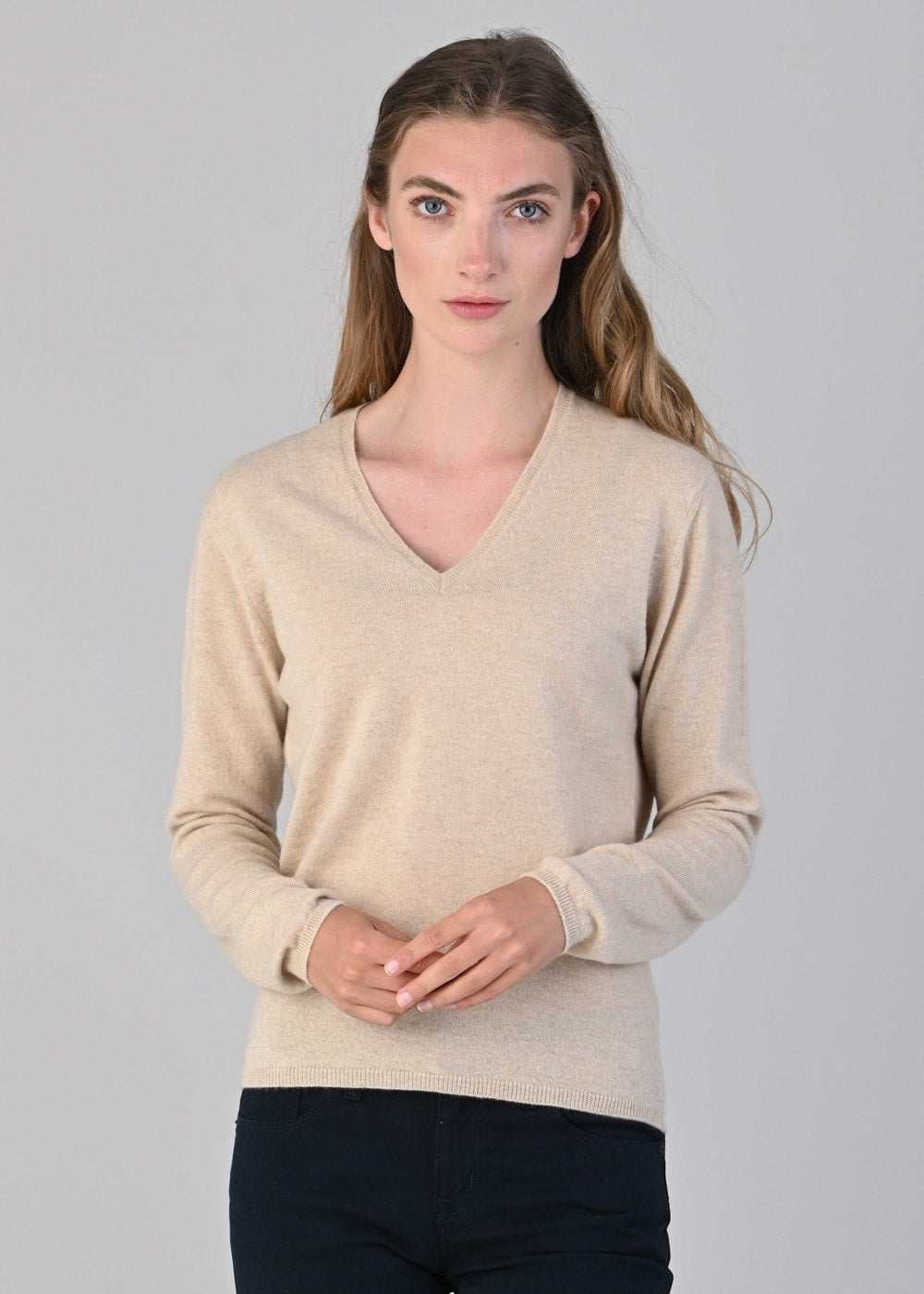 Millie Cashmere Vee Neck - Oatmeal - 3