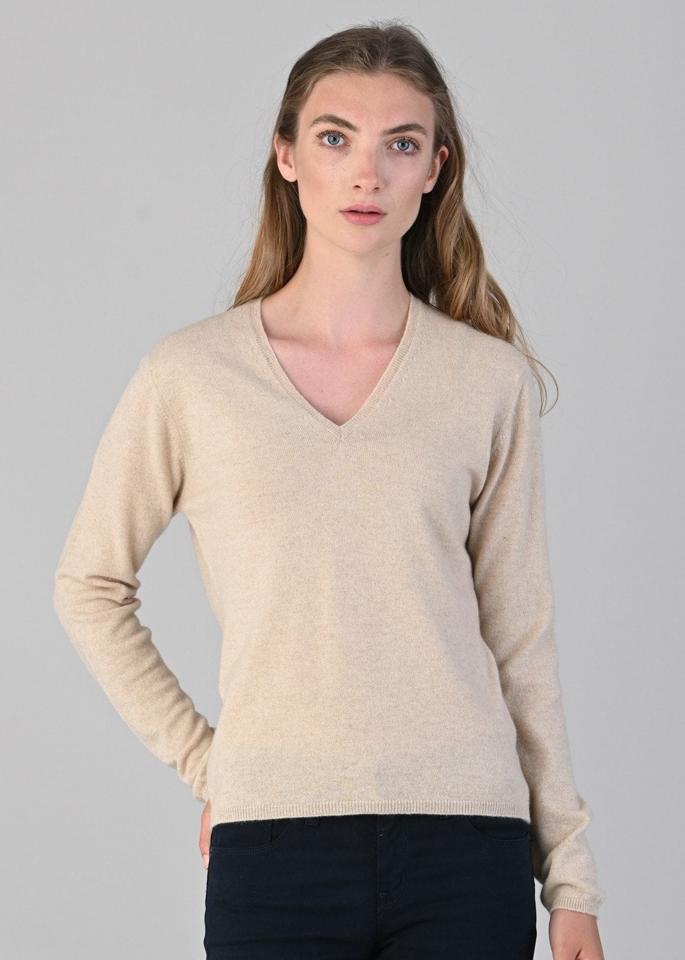 Millie Cashmere Vee Neck - Oatmeal - 4