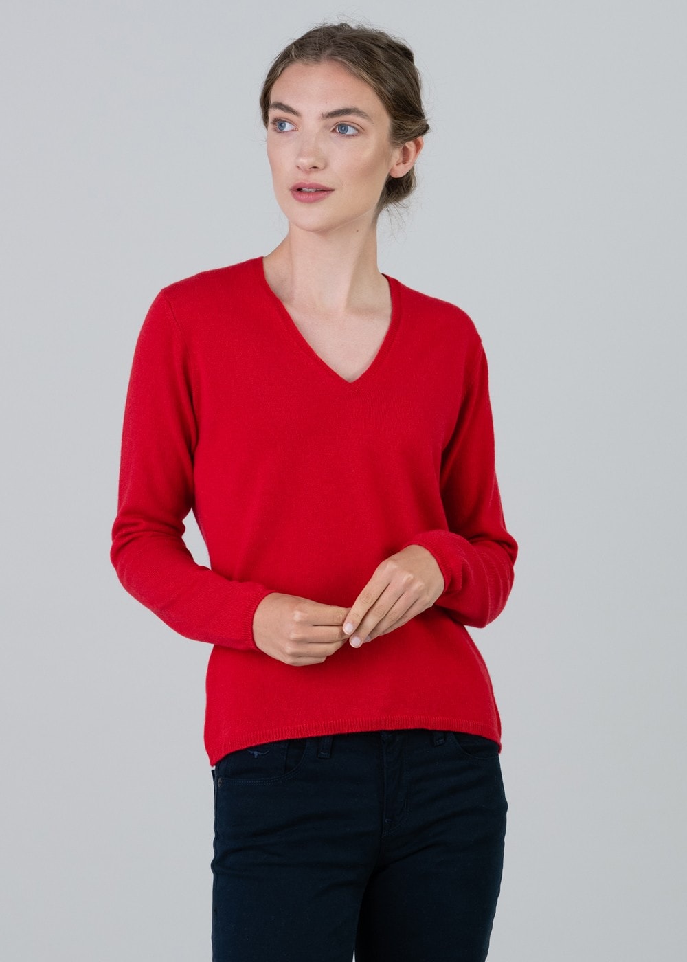 Millie Cashmere Vee Neck - Cardinal - 2