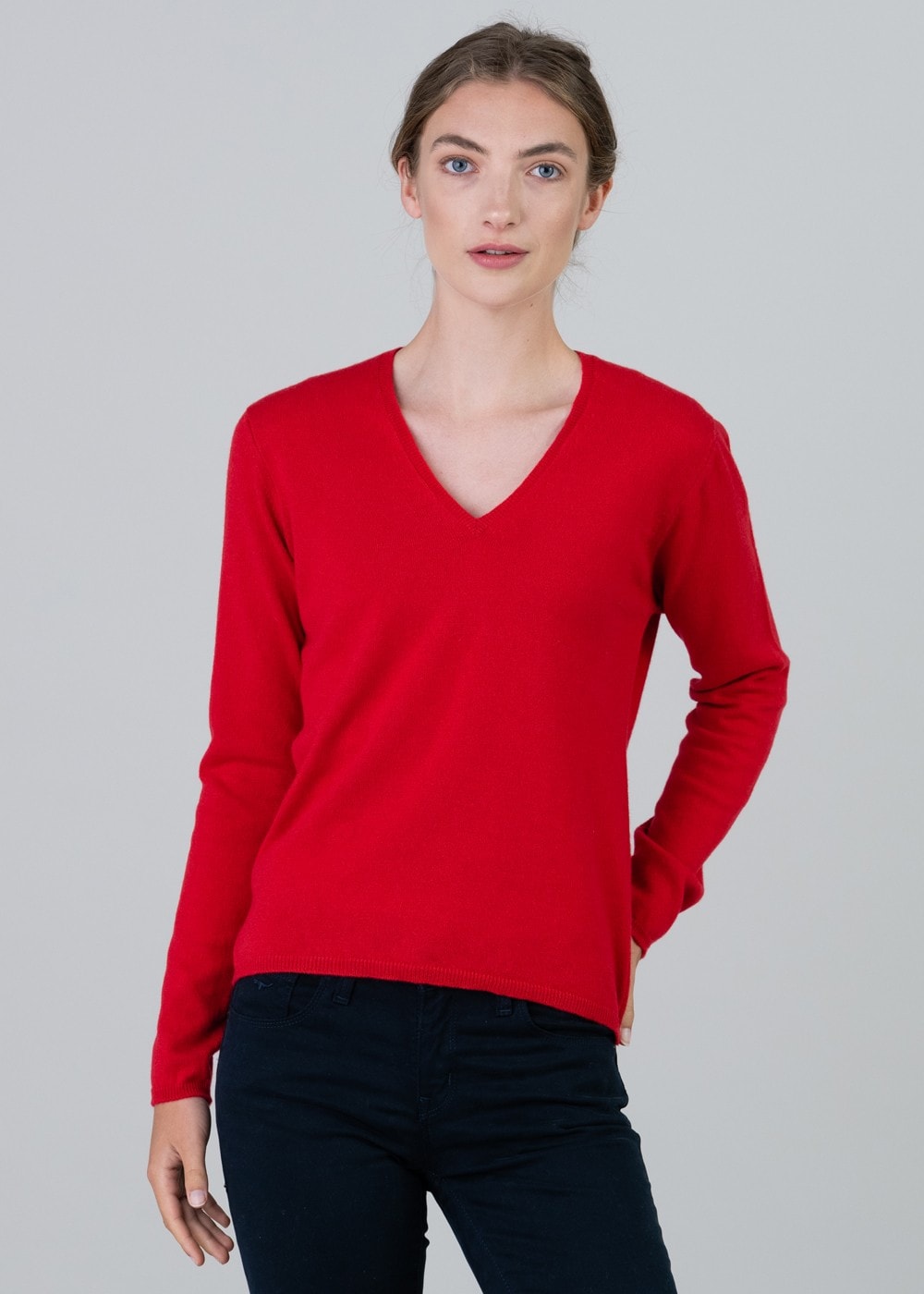 Millie Cashmere Vee Neck - Cardinal - 3