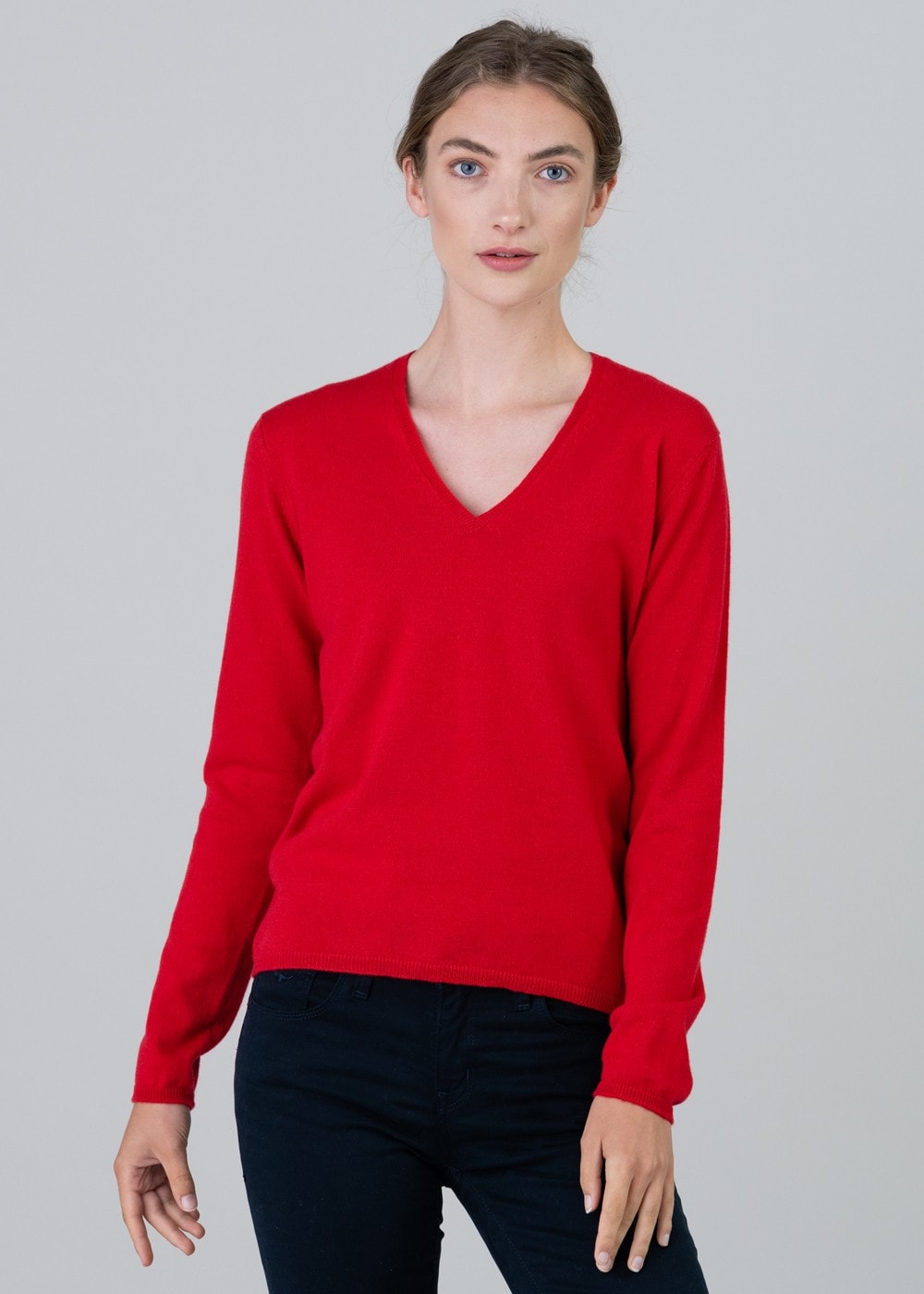 Millie Cashmere Vee Neck - Cardinal - 4