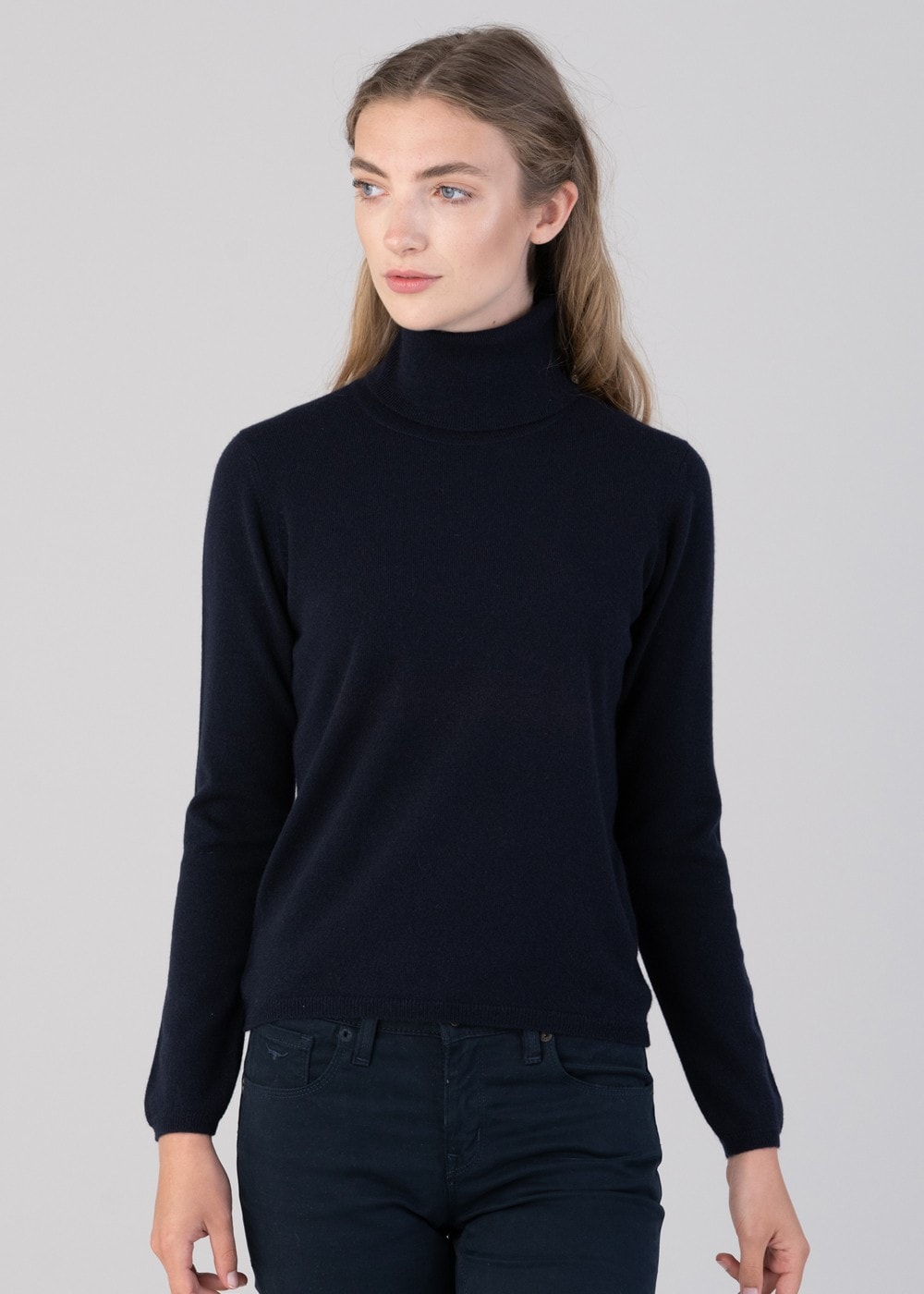 Millie Cashmere Roll Collar - Navy - 3