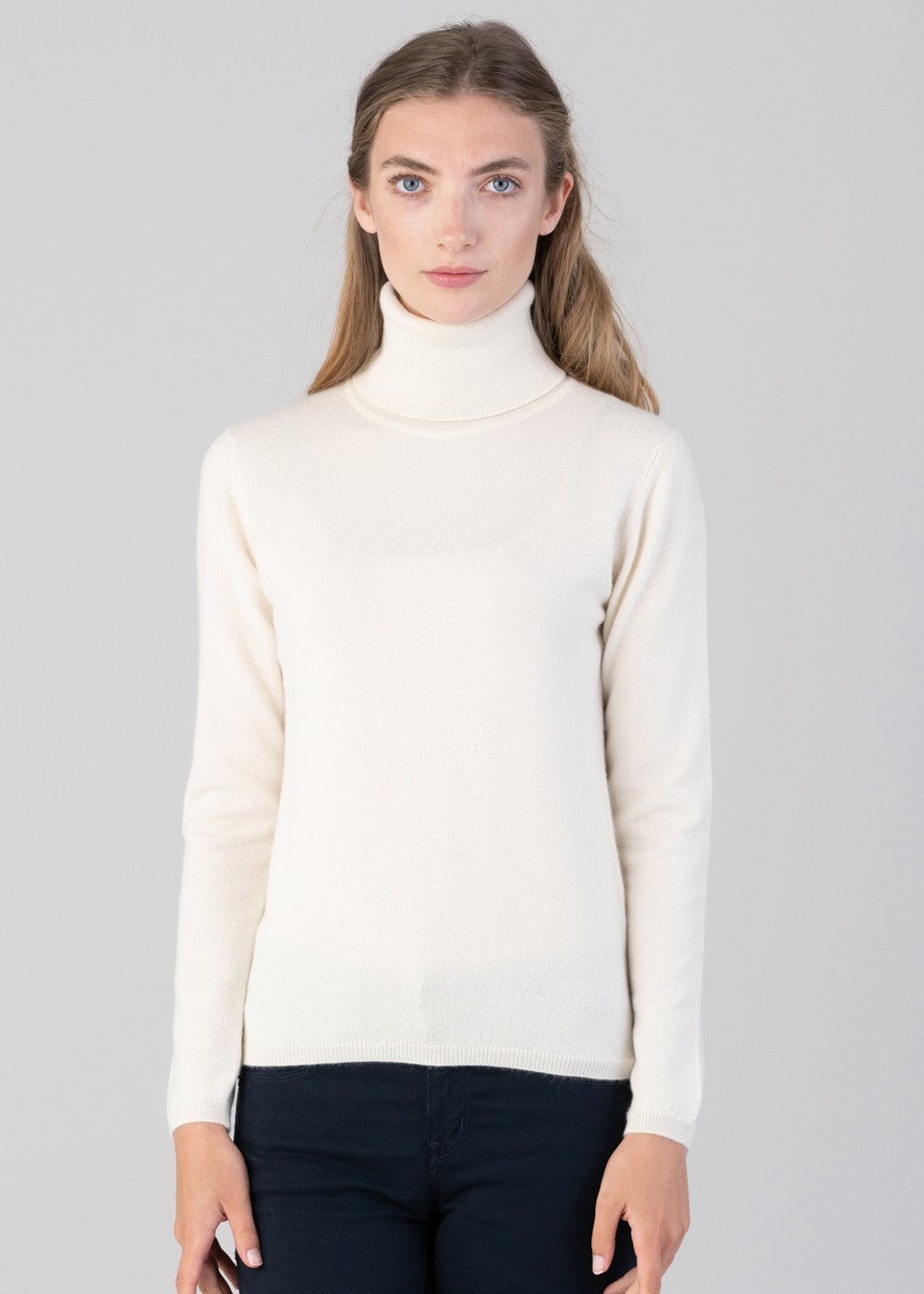 Millie Cashmere Roll Collar - White Undyed - 2