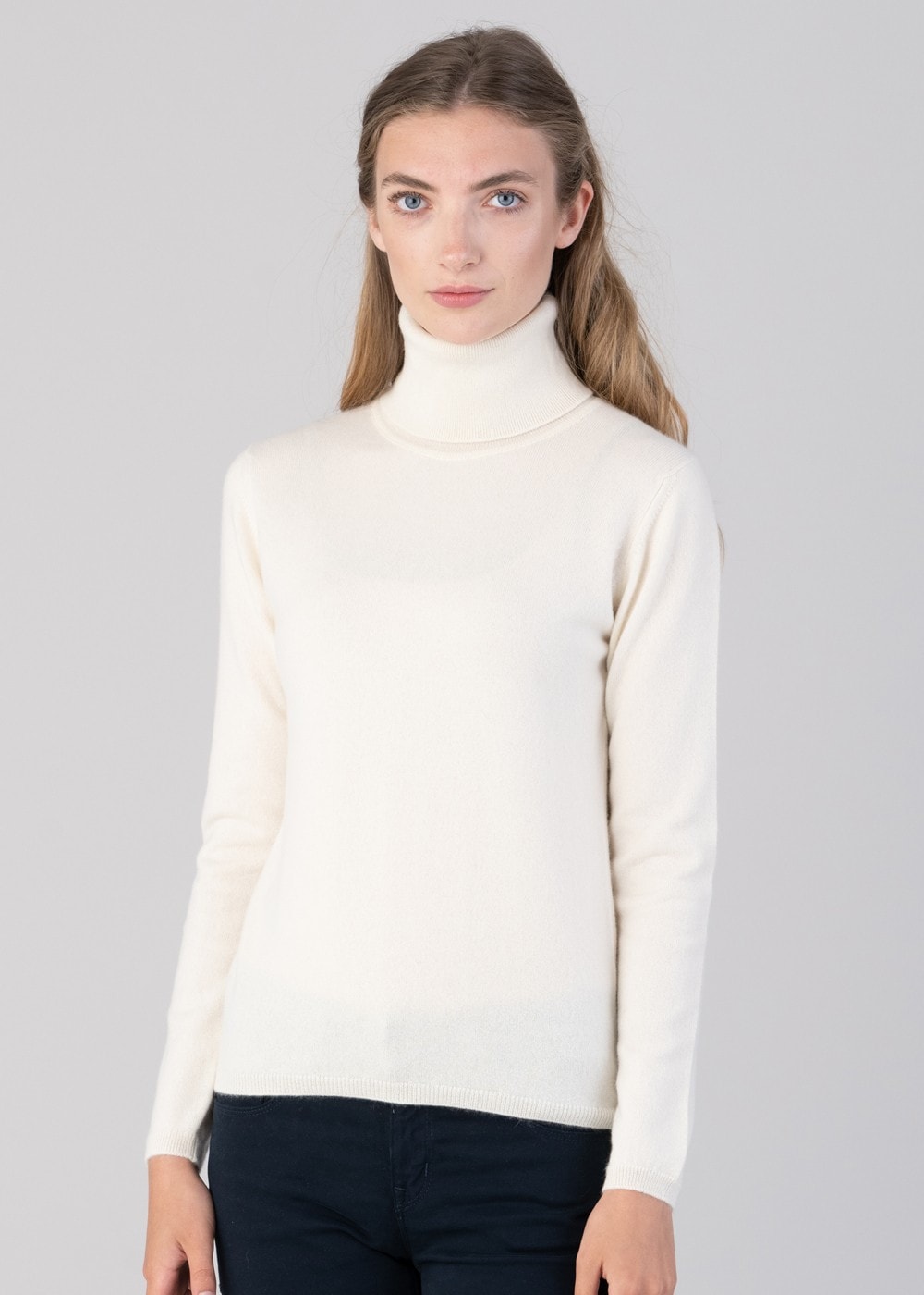 Millie Cashmere Roll Collar - White Undyed - 3