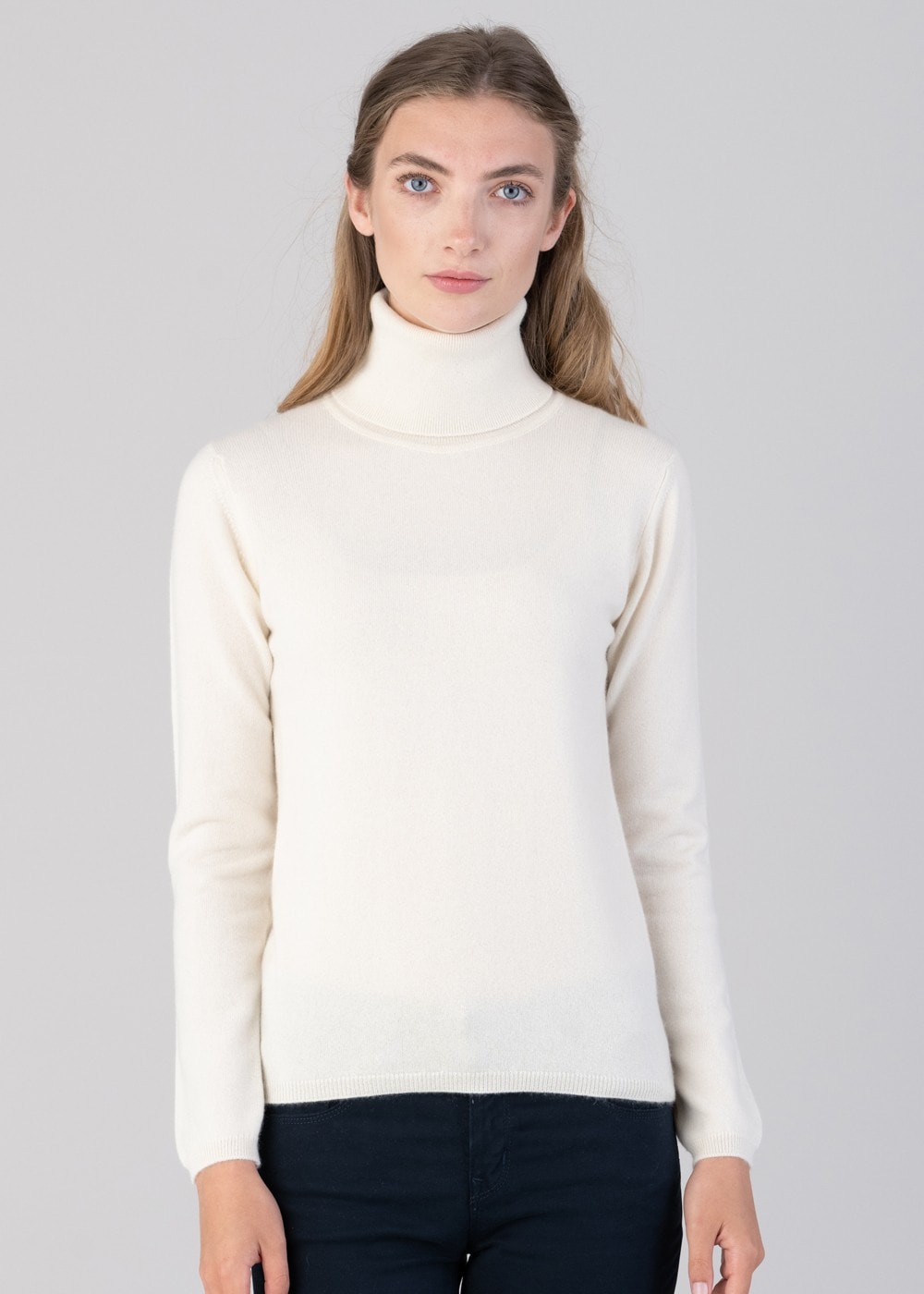 Millie Cashmere Roll Collar - White Undyed - 4