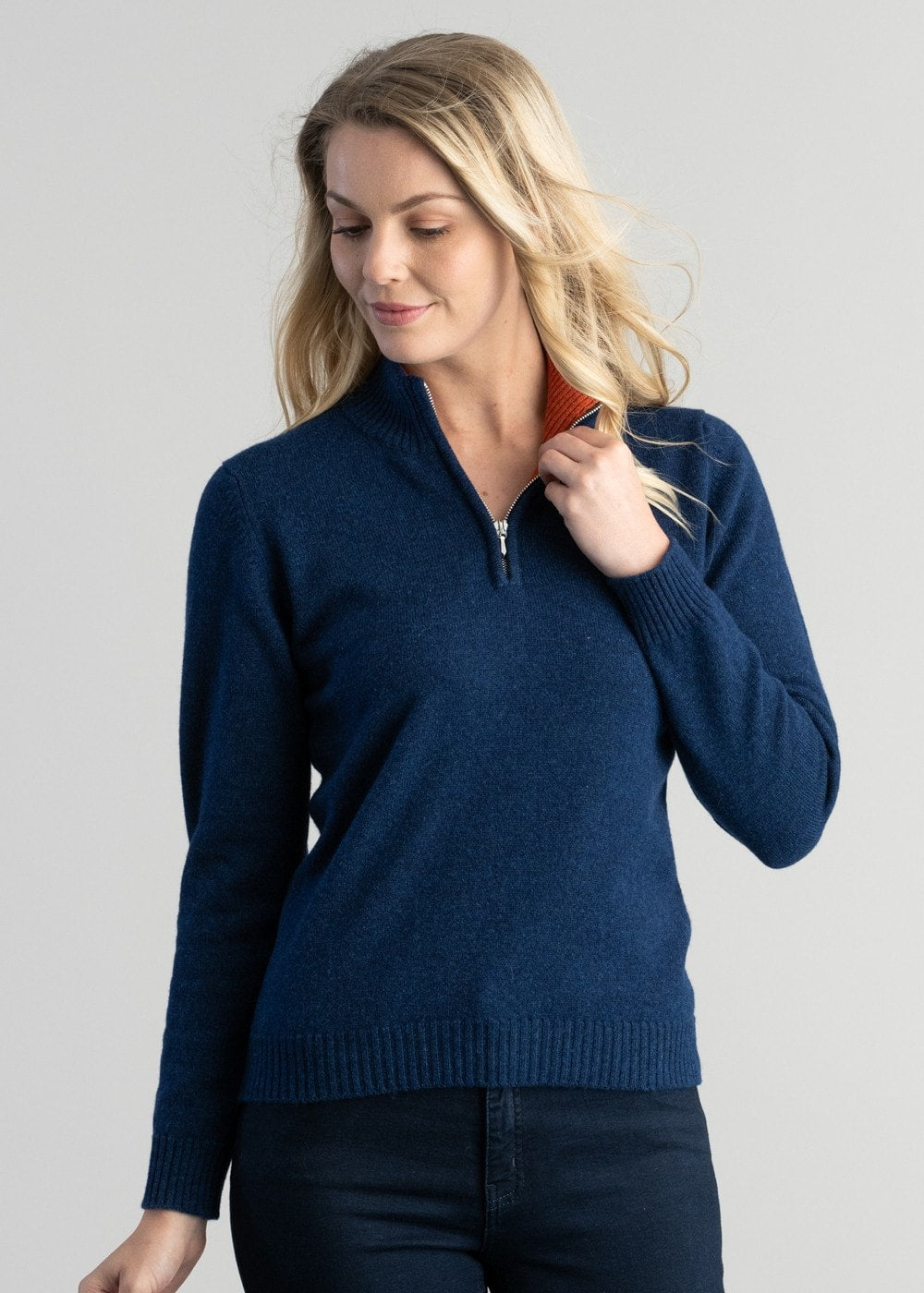 Lindsey Lambswool Zip Neck - Regatta with Ember - 3