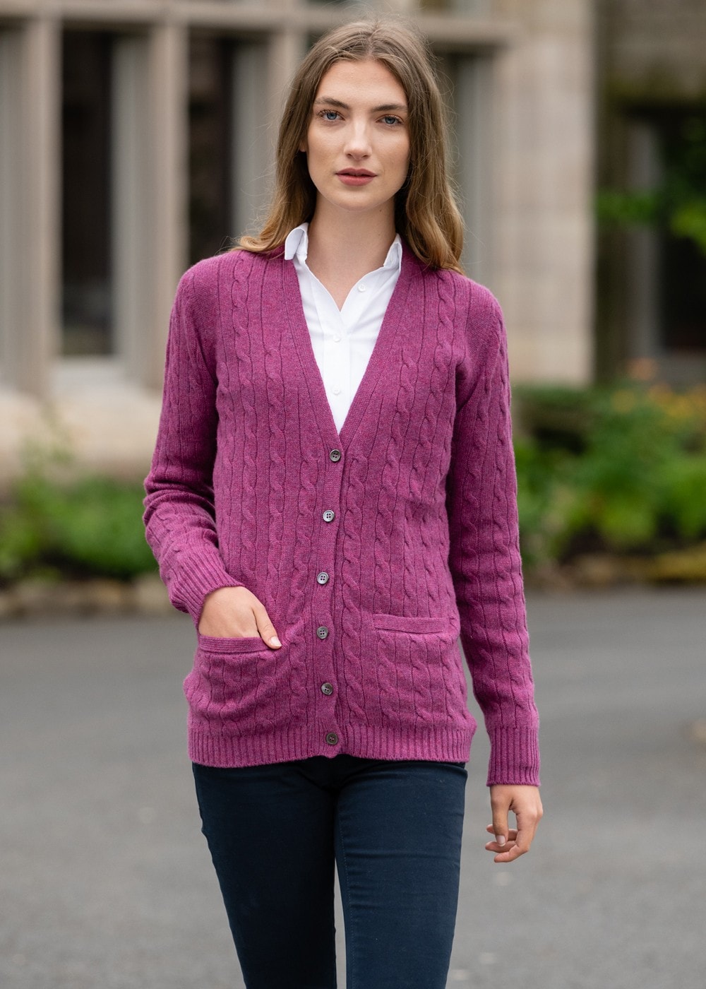 Sophia Cashmere Vee Cardigan - Loganberry - 3