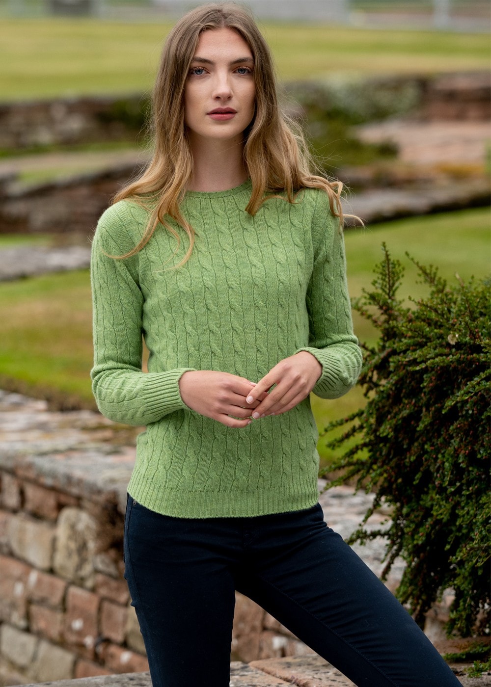 Sophia Cashmere Cable Crew Neck - Foliage - 5