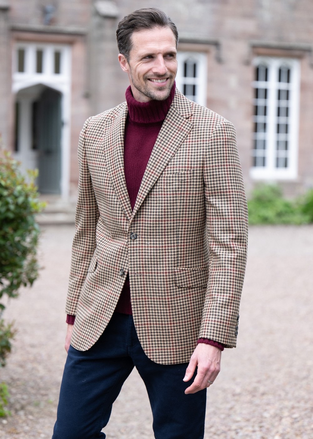 Chillingham Tweed Jacket - Oatmeal, Brown and Olive Gunclub Check with Burgun - 2