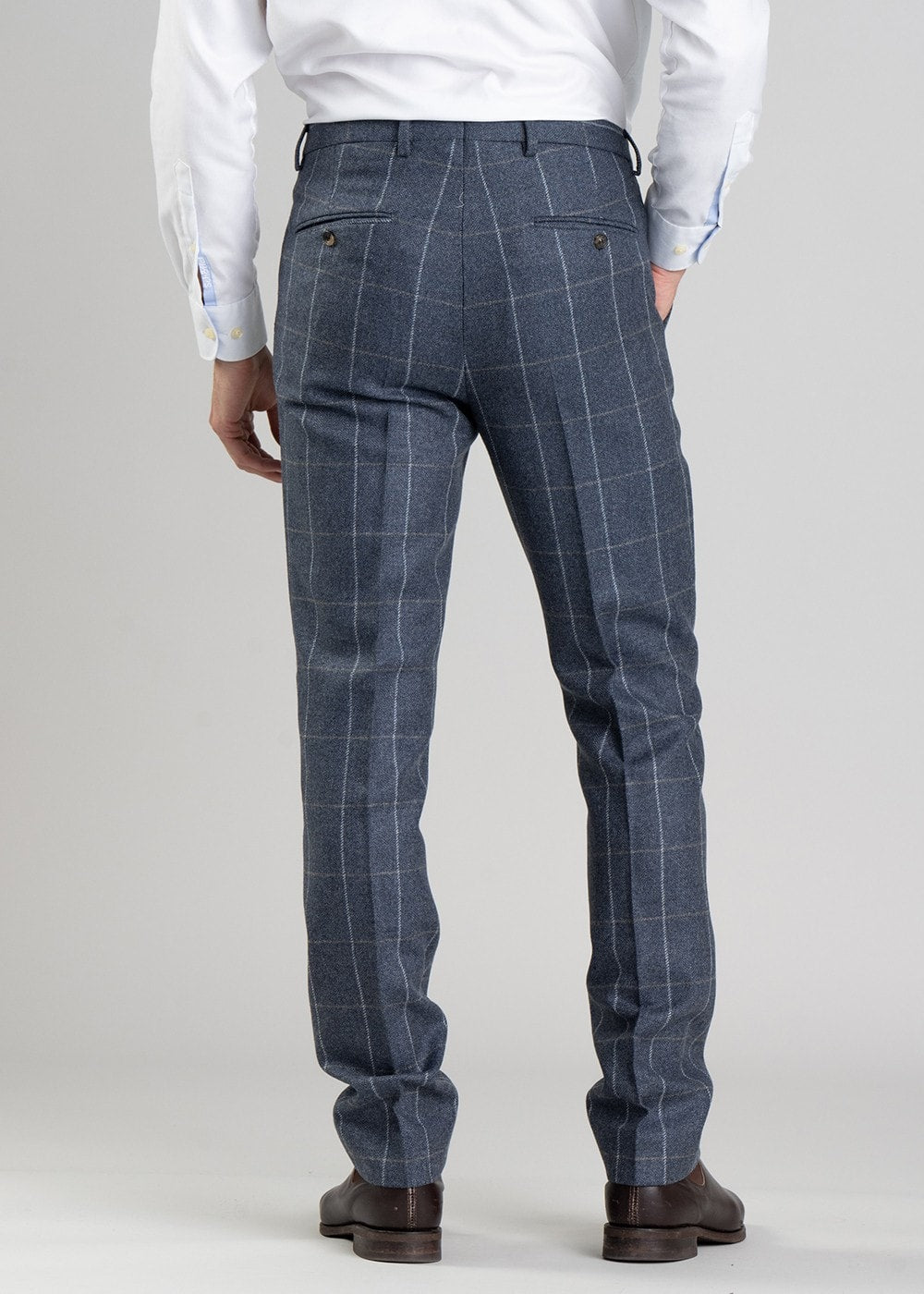 Ford Tweed Trousers - Grey and Blue Herringbone with Coffee and Cream Ch - 4