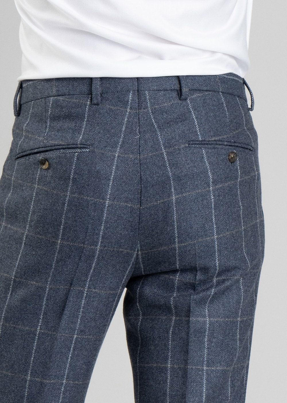 Ford Tweed Trousers - Grey and Blue Herringbone with Coffee and Cream Ch - 5