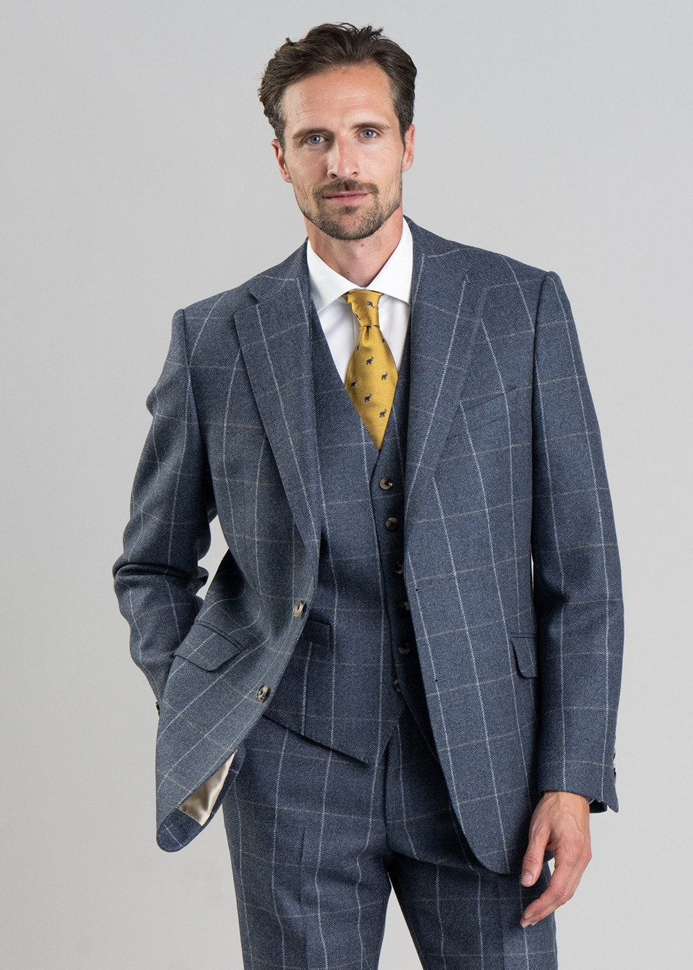 Ford Tweed Jacket - Grey and Blue Herringbone with Coffee and Cream Ch - 3