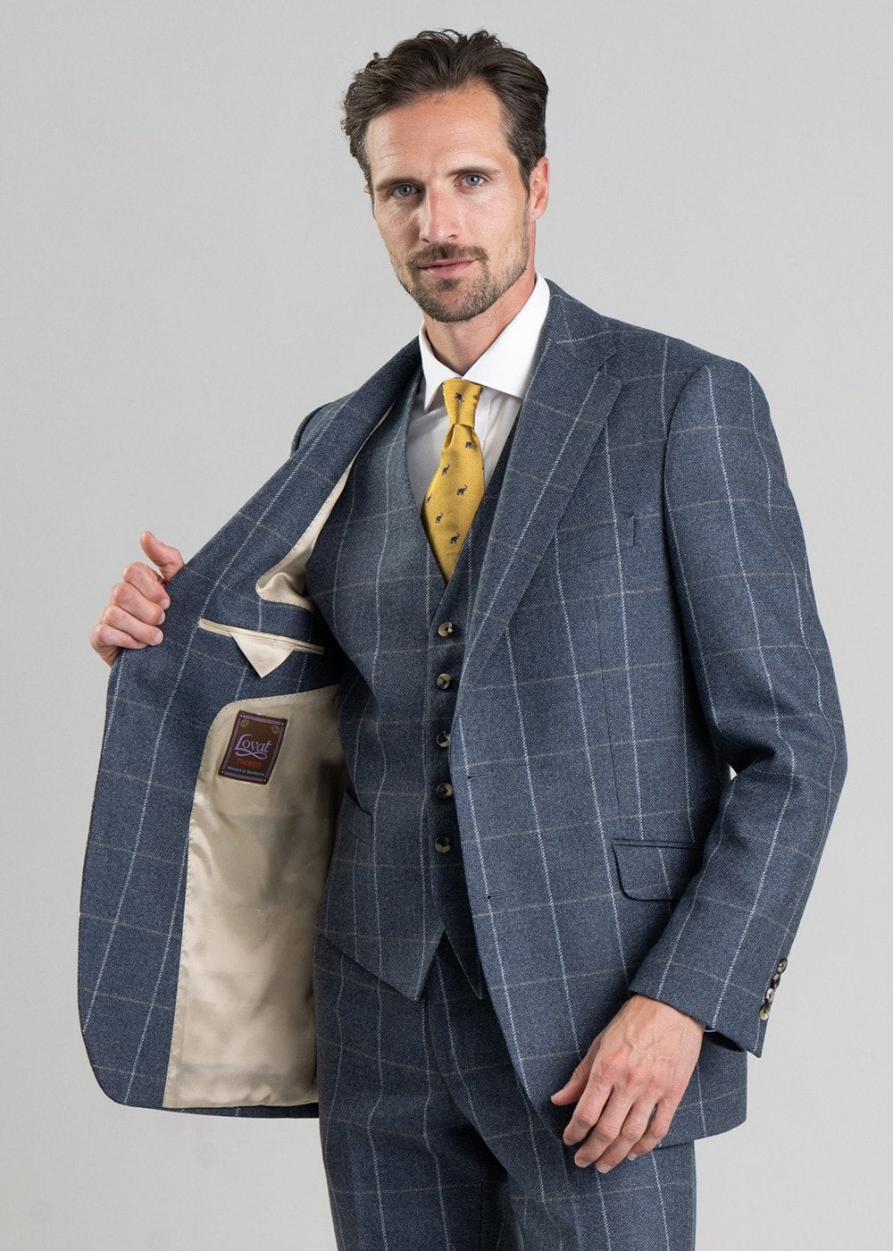 Ford Tweed Jacket - Grey and Blue Herringbone with Coffee and Cream Ch - 4