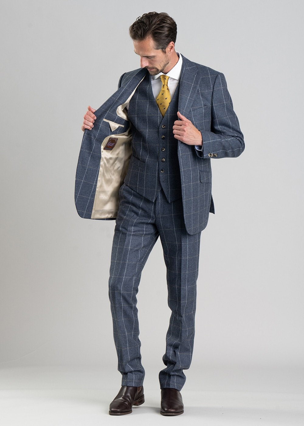 Ford Tweed Jacket - Grey and Blue Herringbone with Coffee and Cream Ch - 7