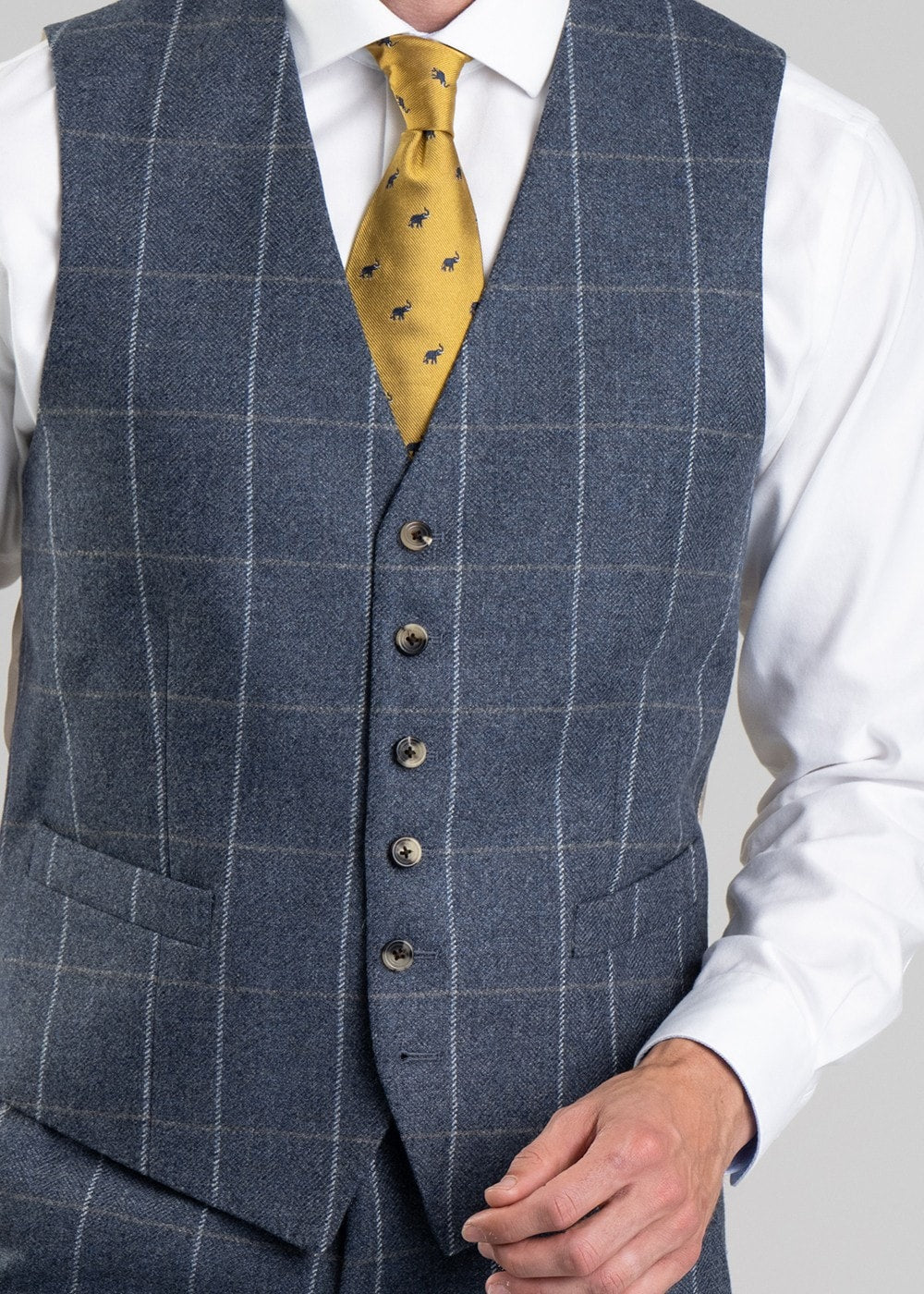 Ford Tweed Waistcoat - Grey and Blue Herringbone with Coffee and Cream Ch - 5