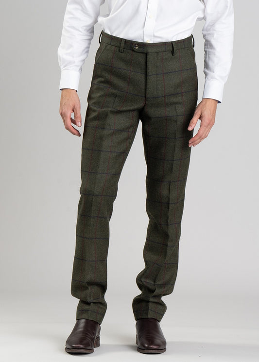 Etal Tweed Trousers - Olive Twill with Navy and Red Check - 1