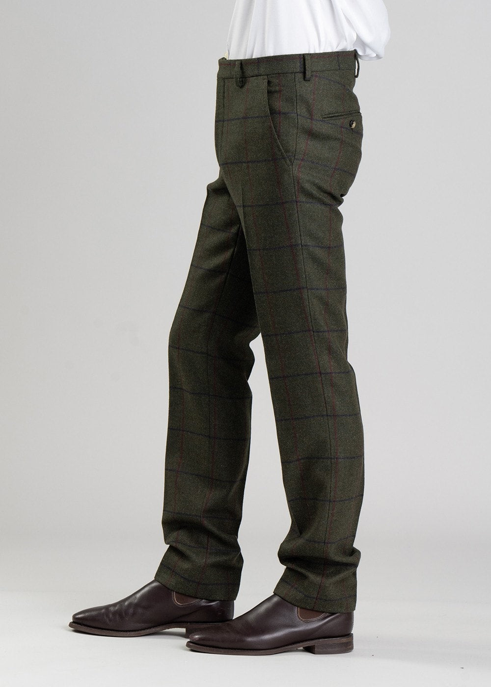 Etal Tweed Trousers - Olive Twill with Navy and Red Check - 4