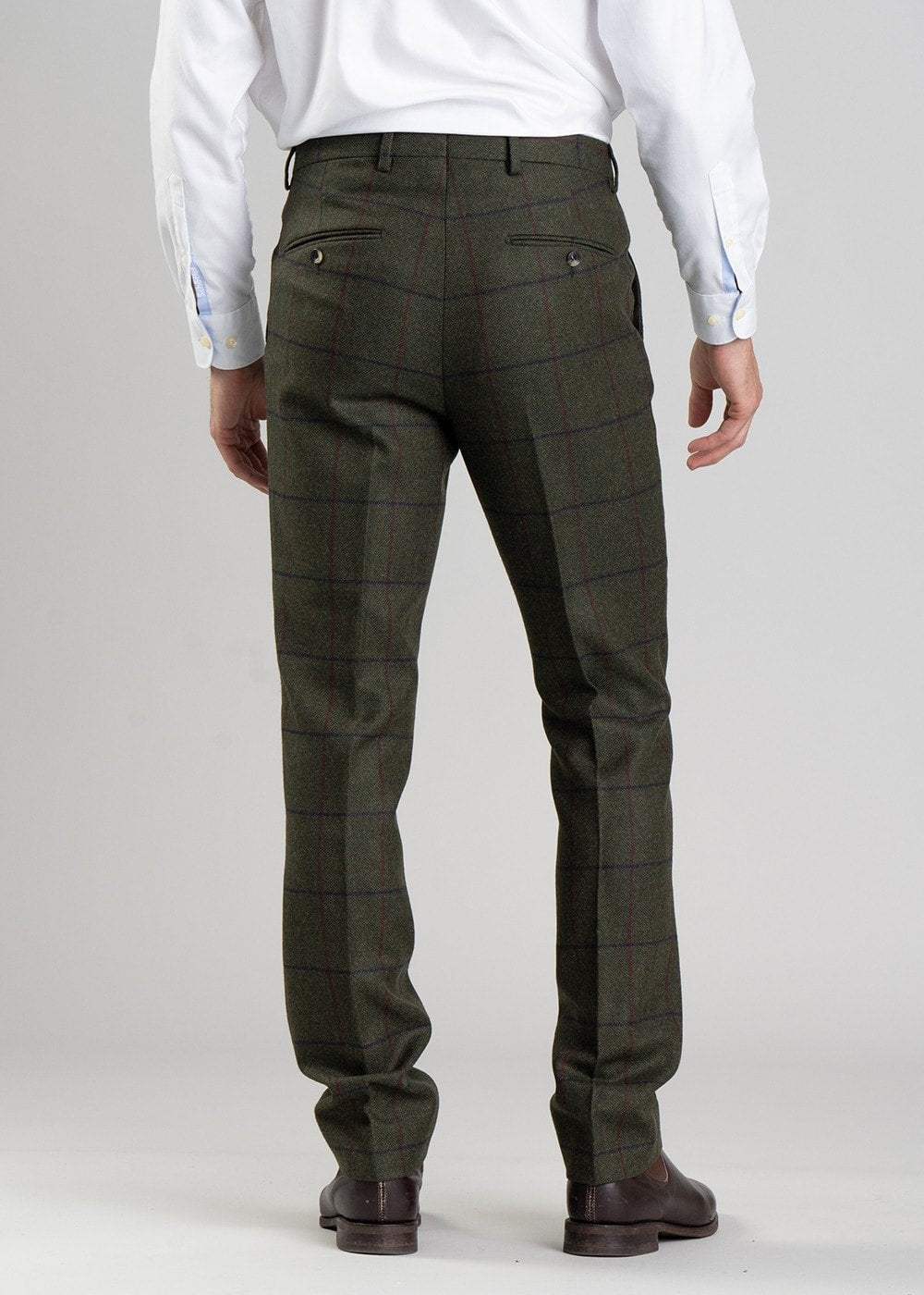 Etal Tweed Trousers - Olive Twill with Navy and Red Check - 5