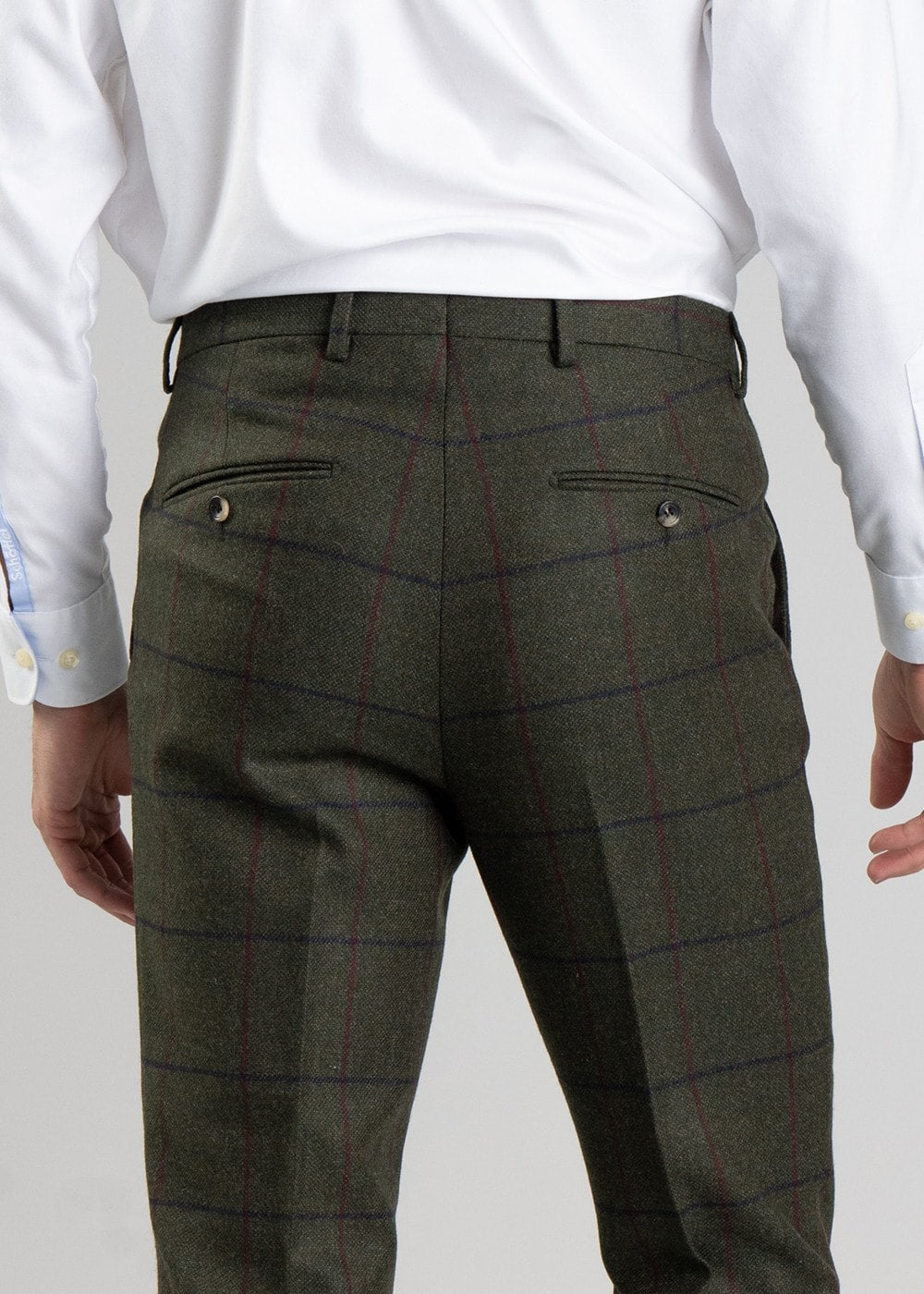 Etal Tweed Trousers - Olive Twill with Navy and Red Check - 6