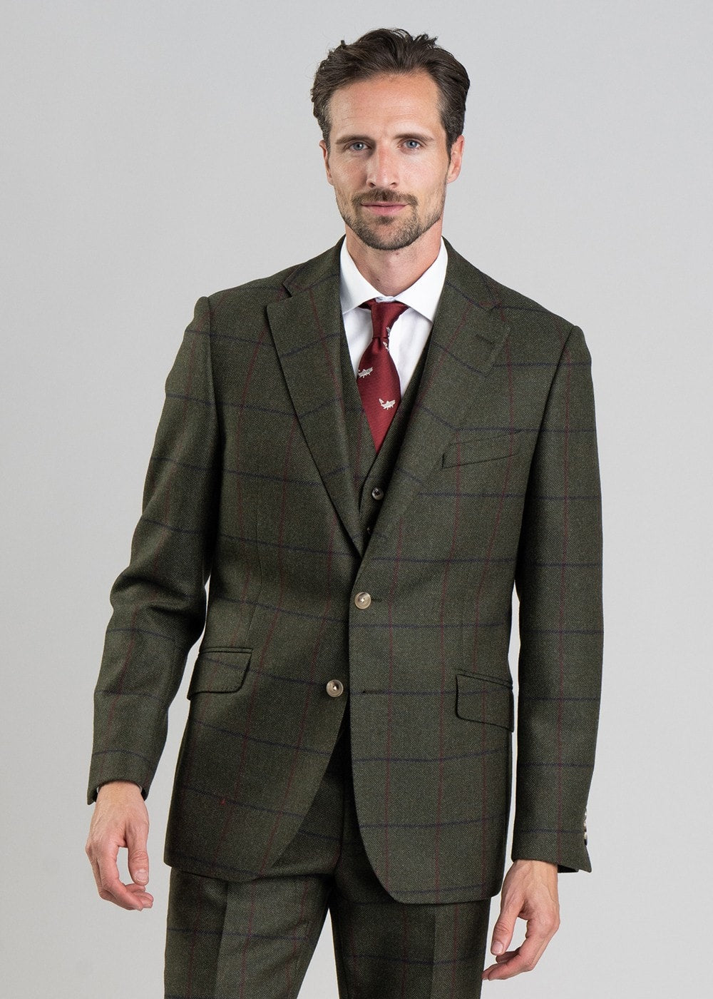 Etal Tweed Jacket - Olive Twill with Navy and Red Check - 3