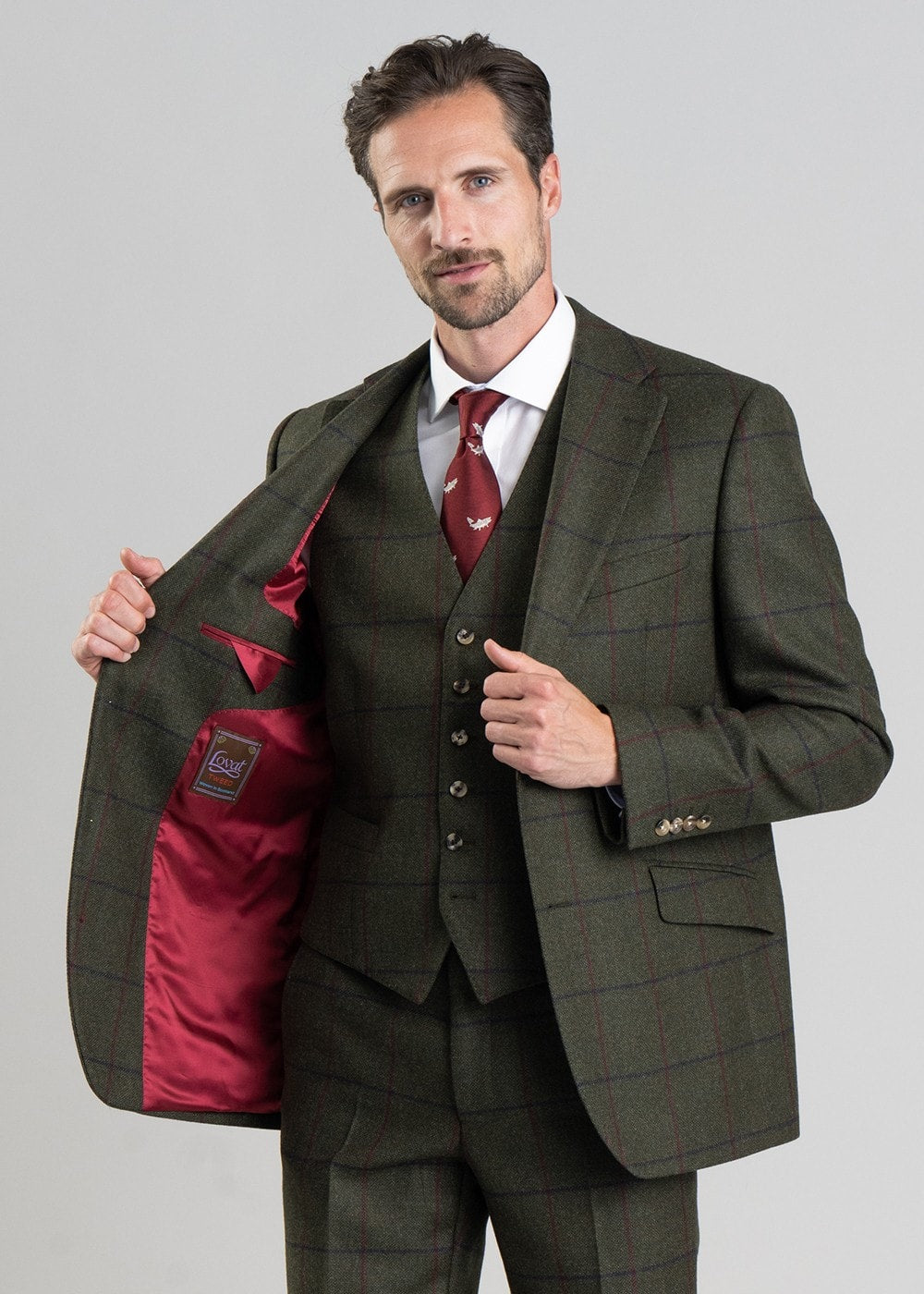 Etal Tweed Jacket - Olive Twill with Navy and Red Check - 4