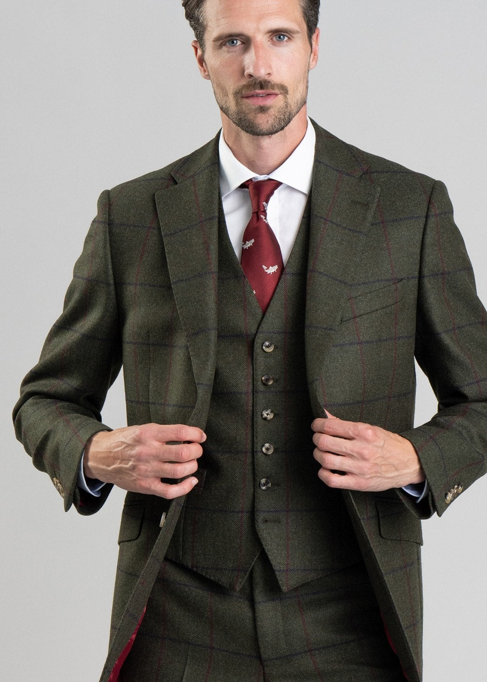 Etal Tweed Jacket - Olive Twill with Navy and Red Check - 6