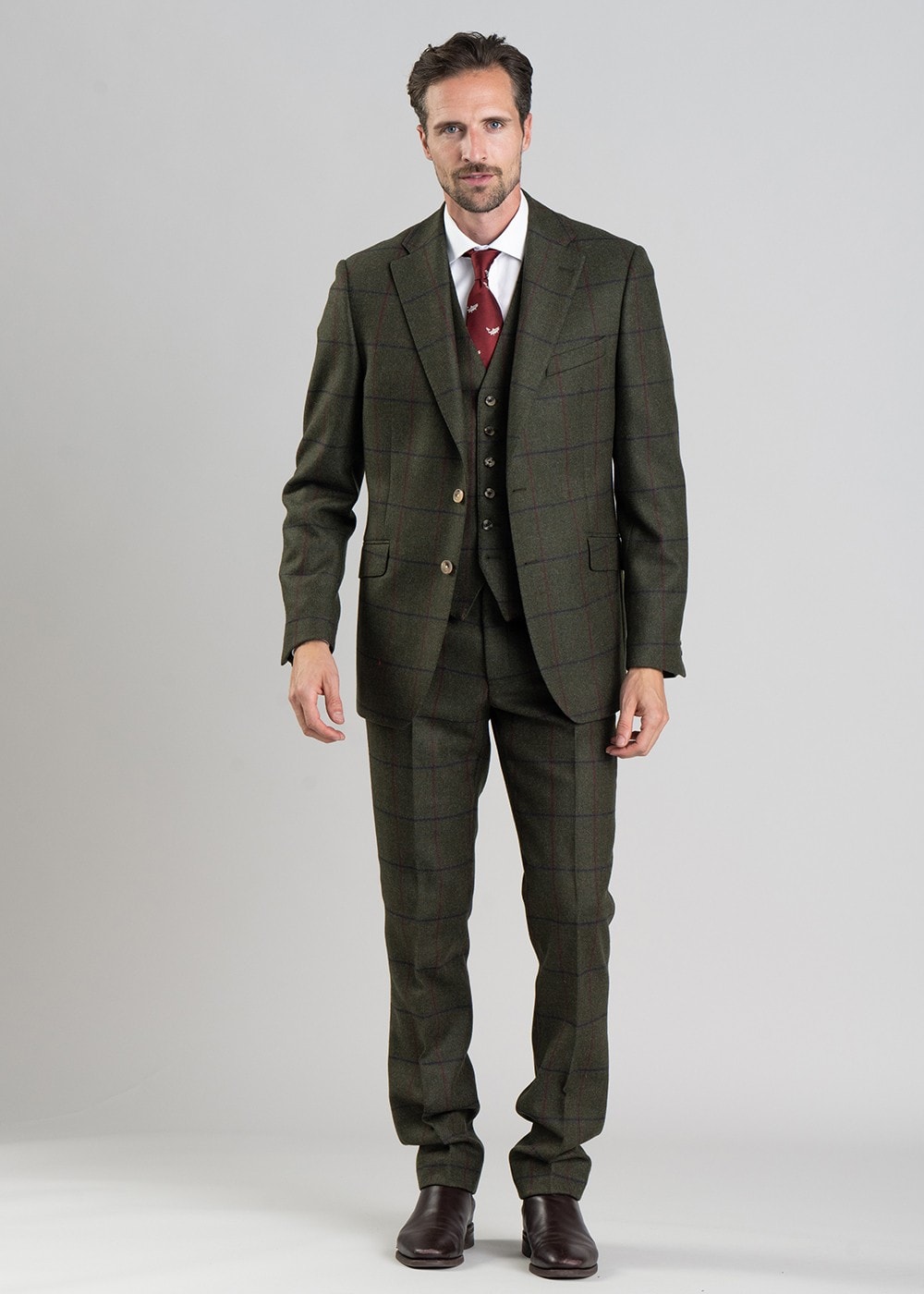 Etal Tweed Jacket - Olive Twill with Navy and Red Check - 7