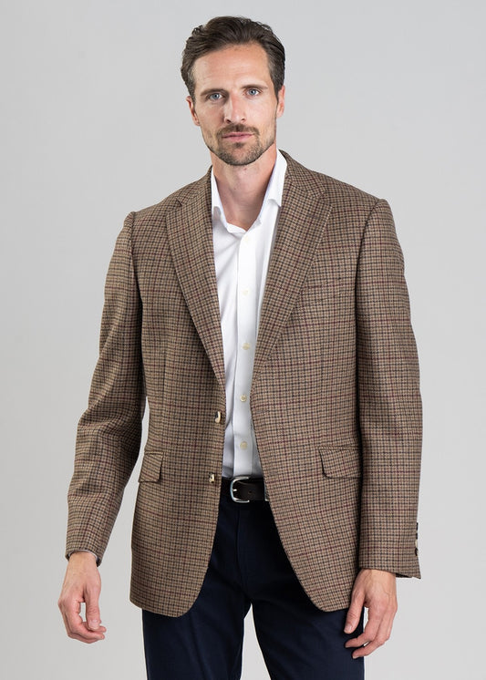 Bamburgh Tweed Jacket - Shepherds Check in Wine, Olive and Brown - 1