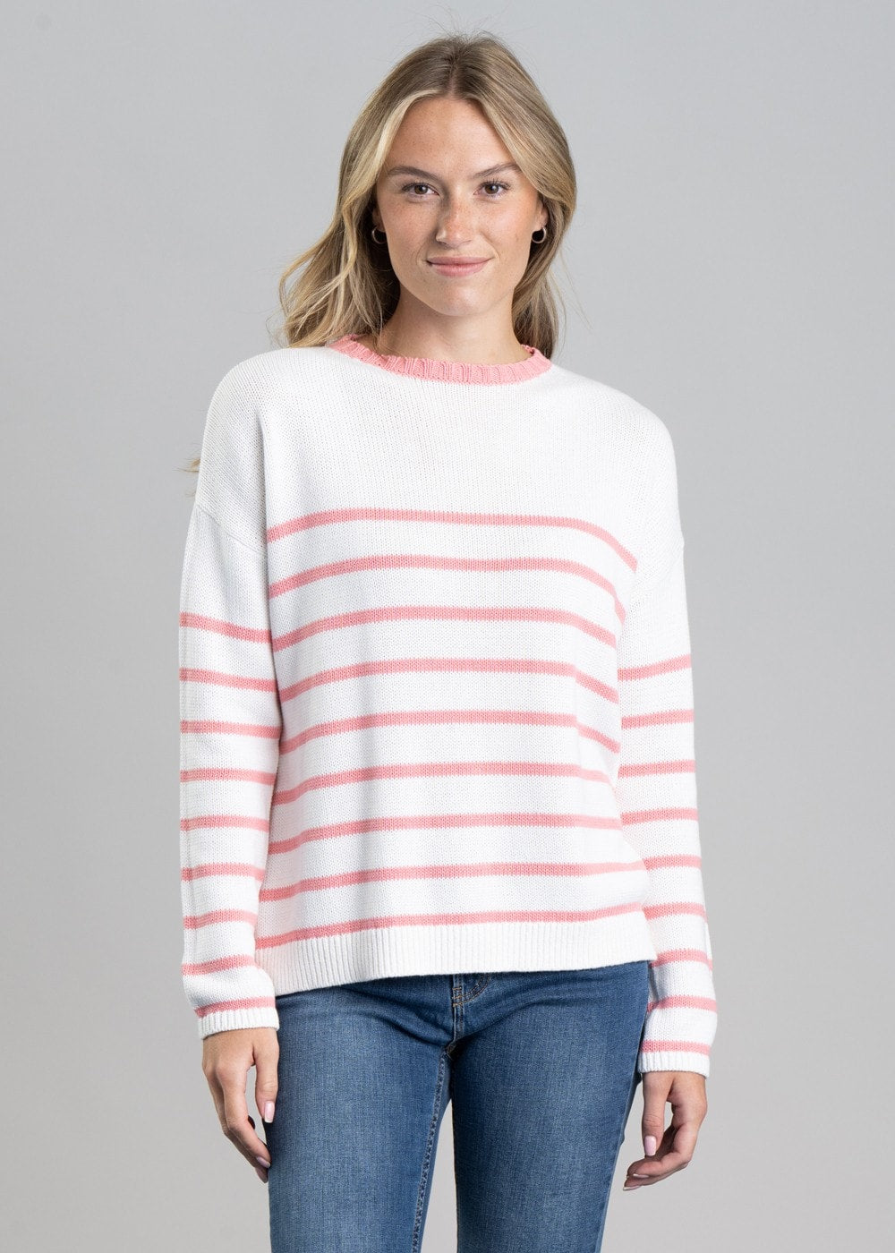 Lee Bay Jumper - Soft White and Flamingo - 1