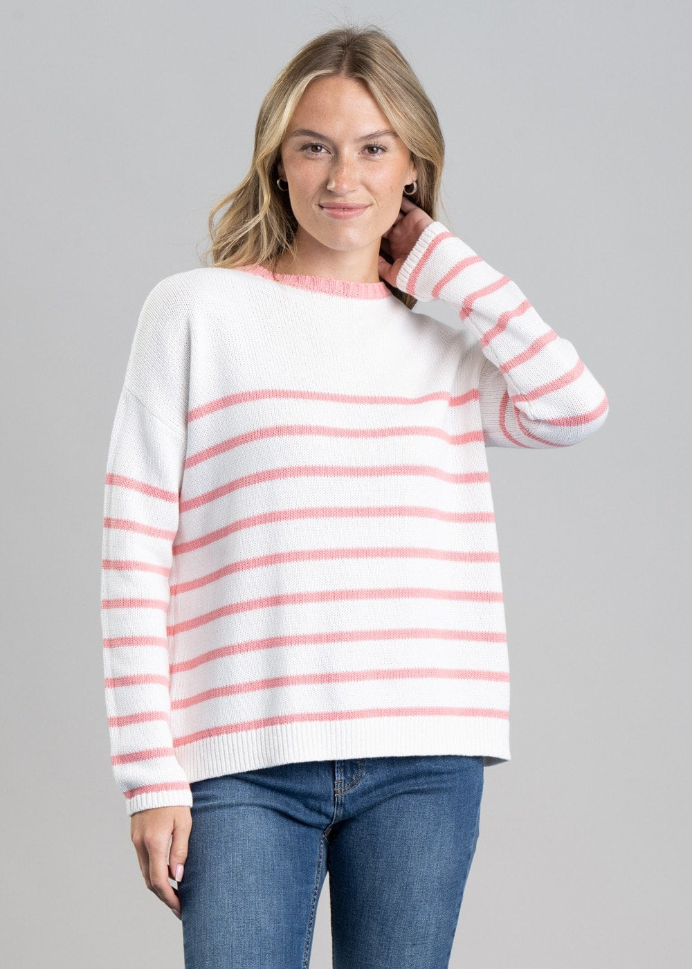 Lee Bay Jumper - Soft White and Flamingo - 2