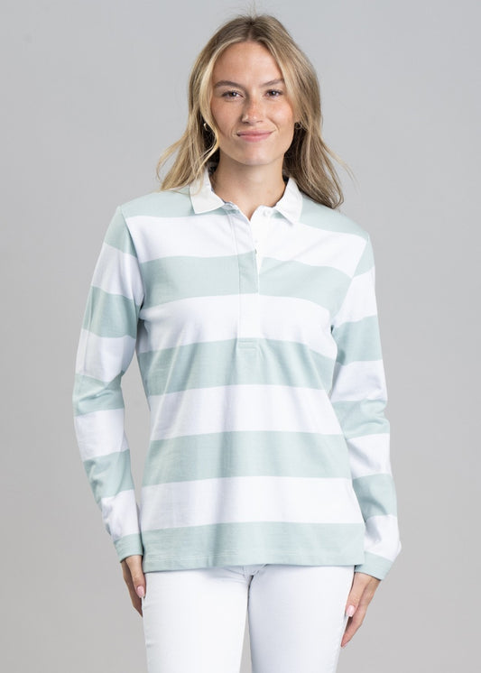 St Mawgan Rugby Shirt - Mint and White Stripe - 1